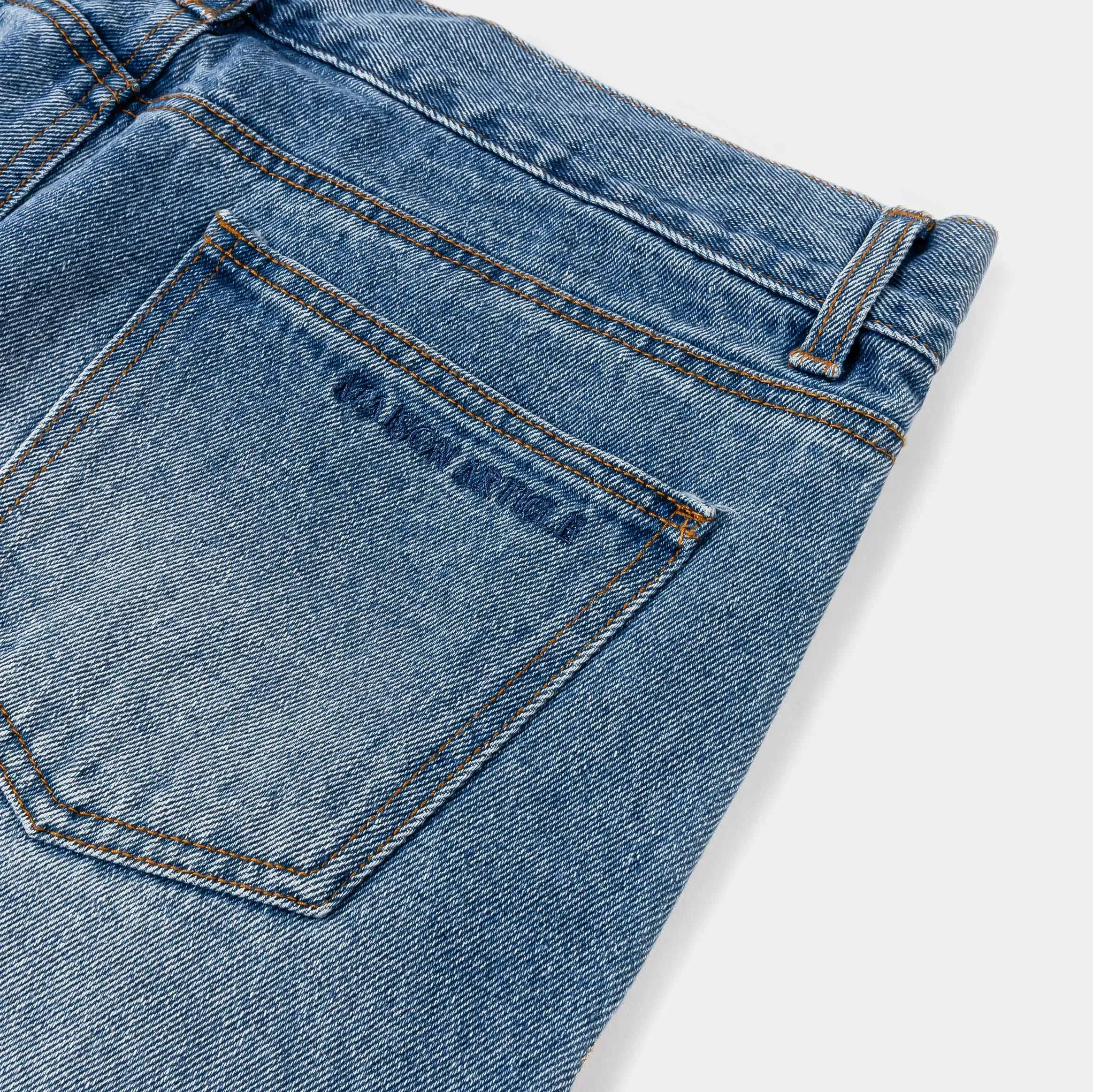 MAISON ARTICLE Bones Denim Washed Mens Shorts (Blue/Cream)