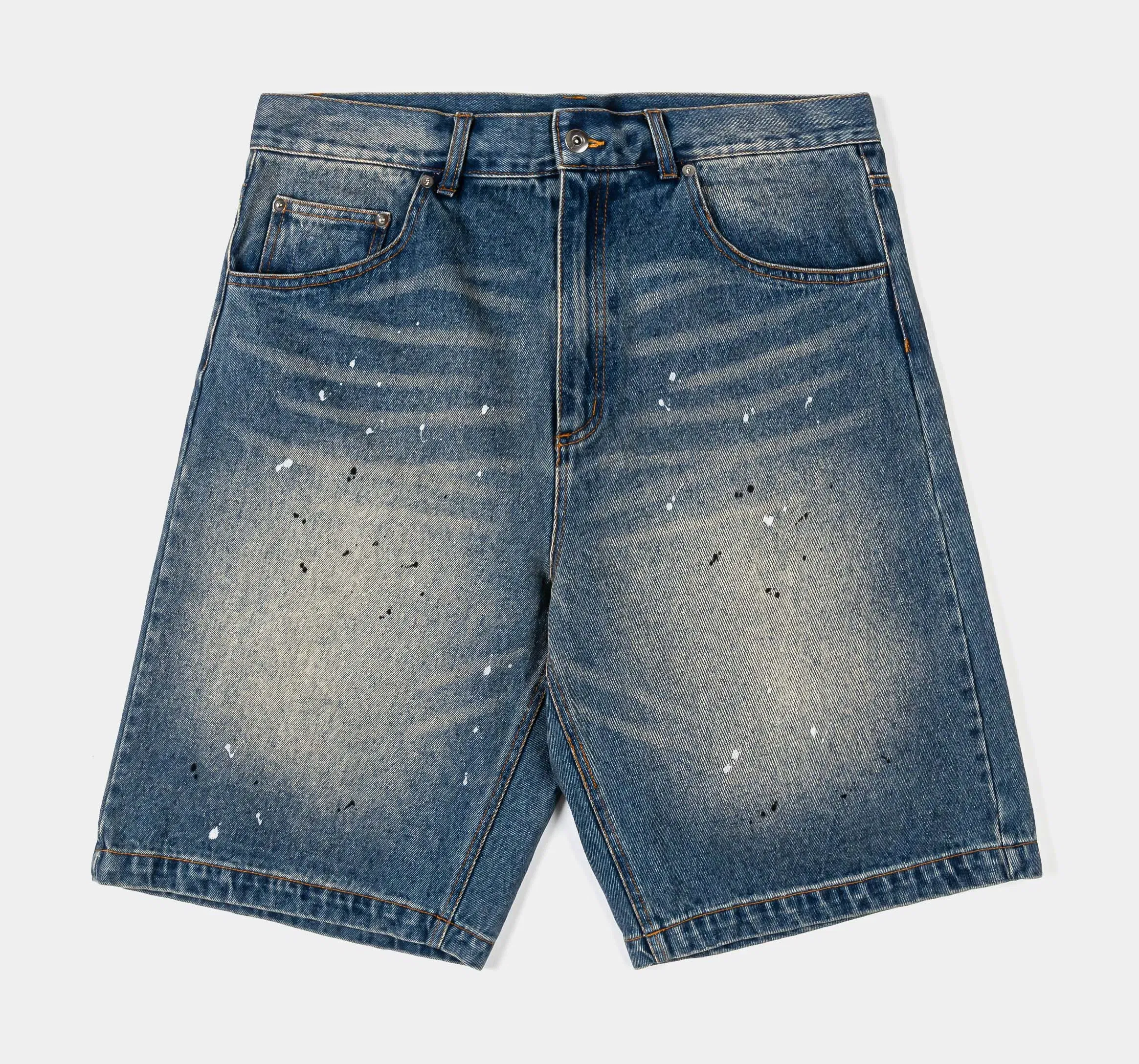 MAISON ARTICLE Paint Denim Washed Mens Shorts (Blue)