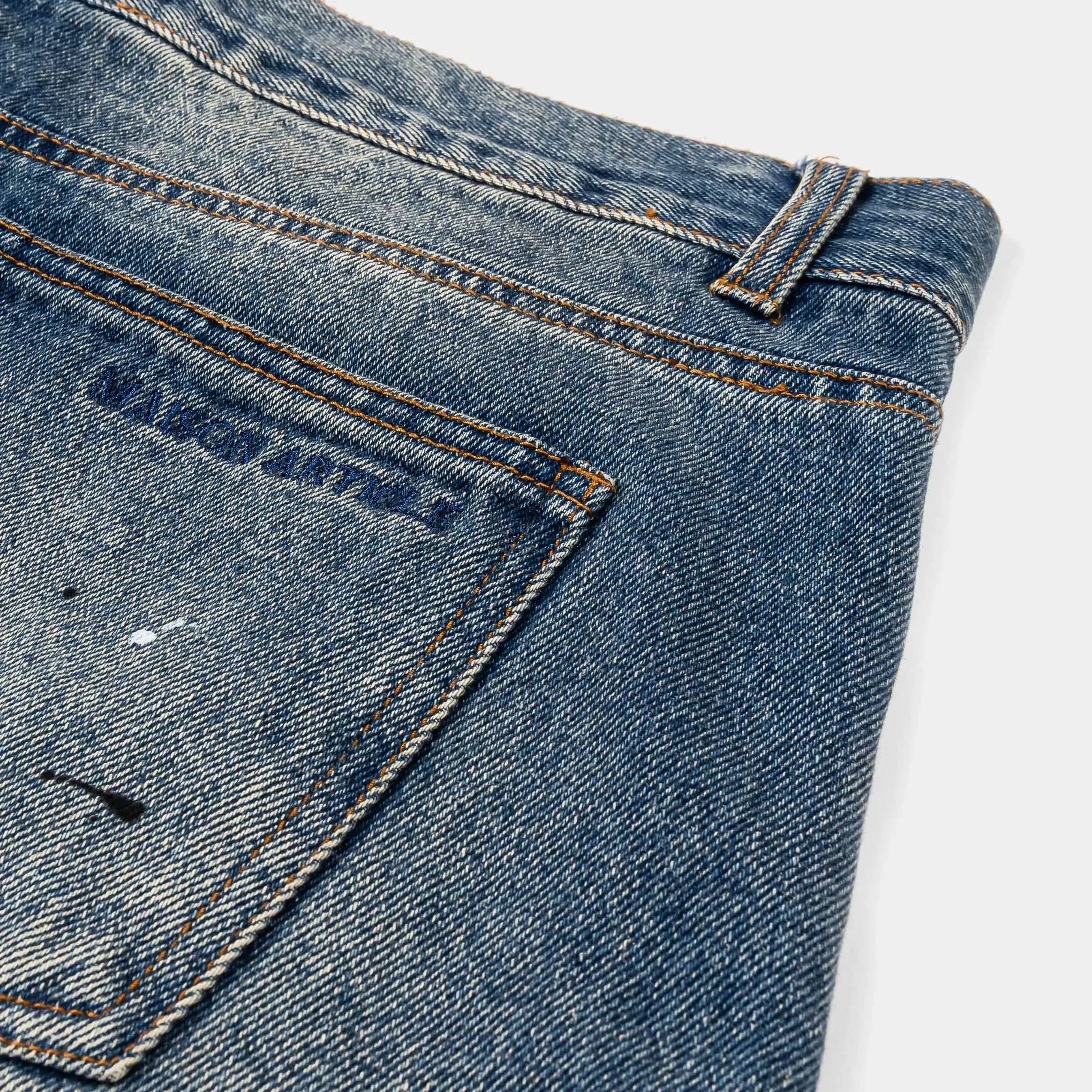 MAISON ARTICLE Paint Denim Washed Mens Shorts (Blue)