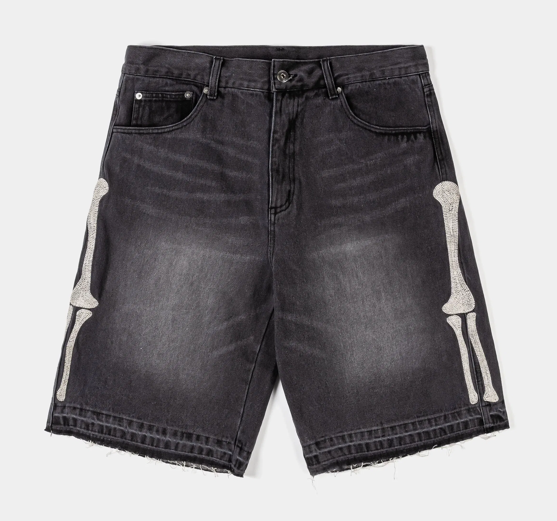 MAISON ARTICLE Bones Denim Washed Mens Shorts (Black/Cream)