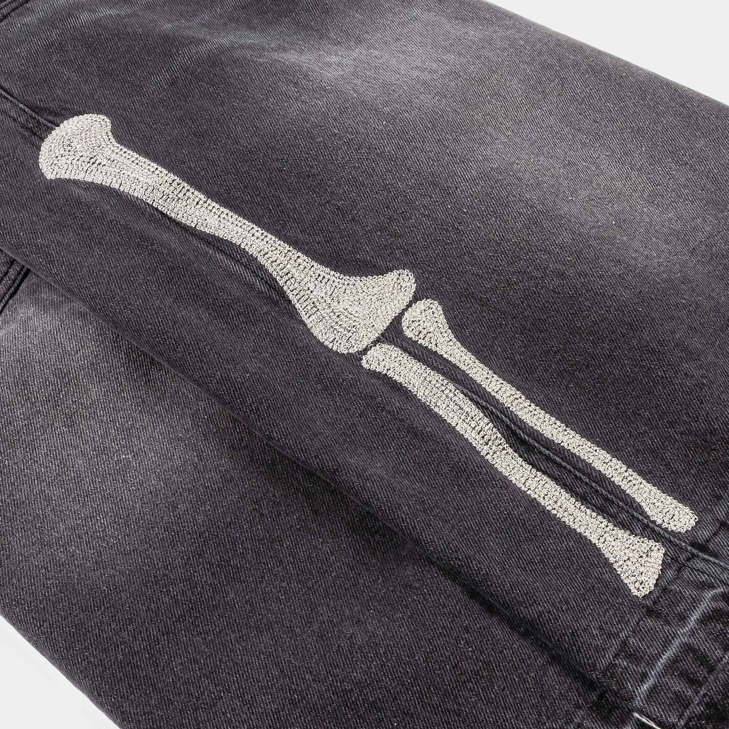 MAISON ARTICLE Bones Denim Washed Mens Shorts (Black/Cream)