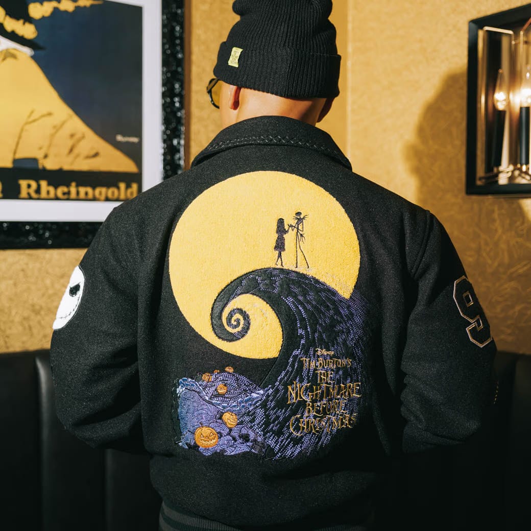 NIGHTMARE BEFORE XMAS X SP The Nightmare Before Christmas By Shoe Palace Cover Varsity Mens Jacket (Black/Yellow)