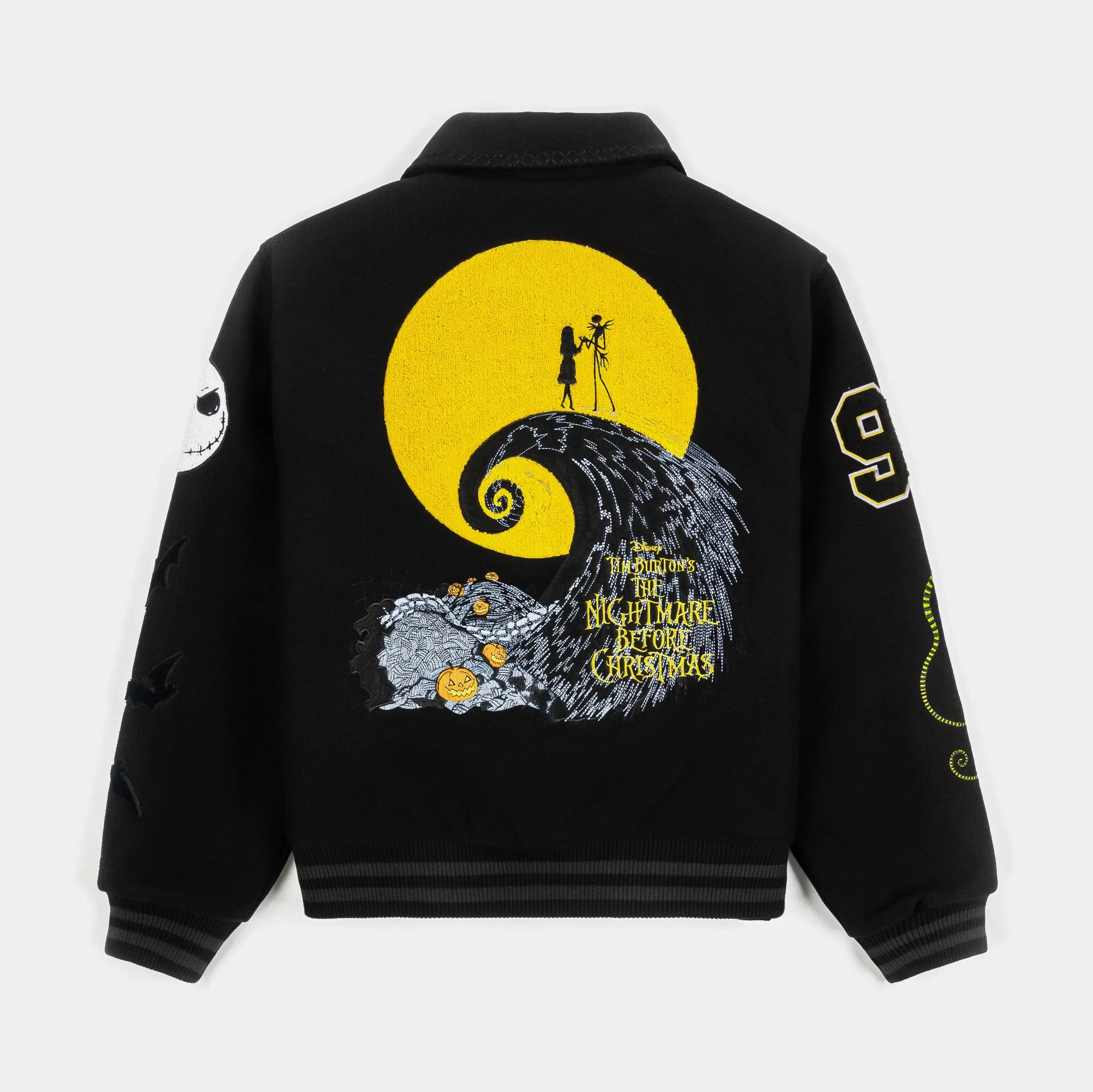 NIGHTMARE BEFORE XMAS X SP The Nightmare Before Christmas By Shoe Palace Cover Varsity Mens Jacket (Black/Yellow)