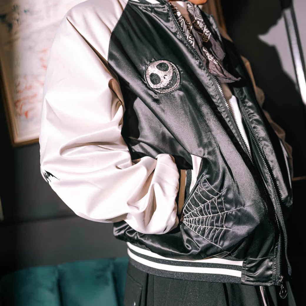 NIGHTMARE BEFORE XMAS X SP The Nightmare Before Christmas By Shoe Palace Love You To Death Satin Mens Jacket (Black/Cream)
