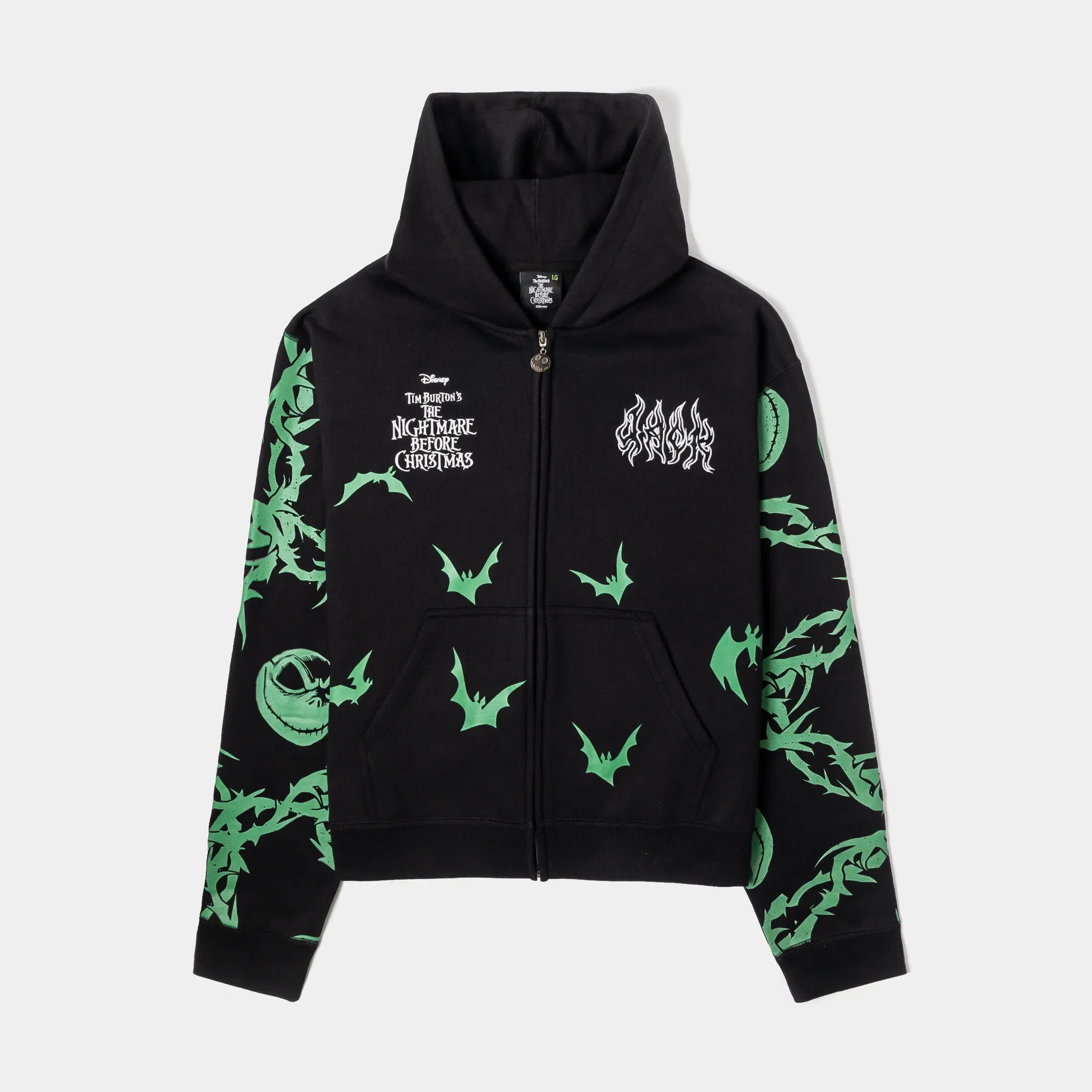 NIGHTMARE BEFORE XMAS X SP The Nightmare Before Christmas By Shoe Palace The Pumpkin King Zip Up Mens Hoodie (Black/Green)