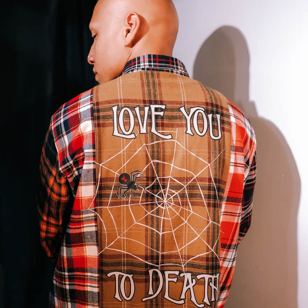 NIGHTMARE BEFORE XMAS X SP The Nightmare Before Christmas By Shoe Palace To Death Plaid Flannel Mens Long Sleeve Shirt (Brown/Multi)