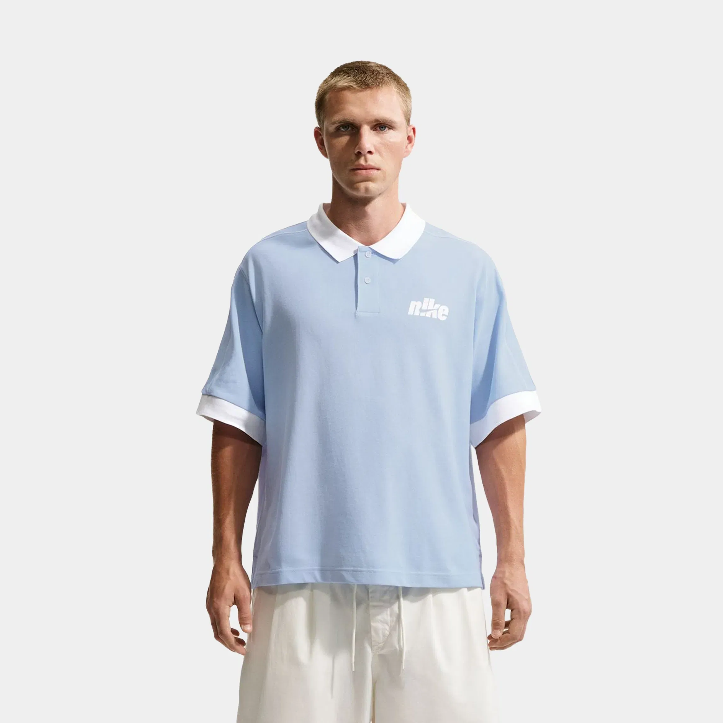 Nike Sportswear Club Oversized Polo Mens Short Sleeve Shirt (Hydrogen Blue/White/White/White)