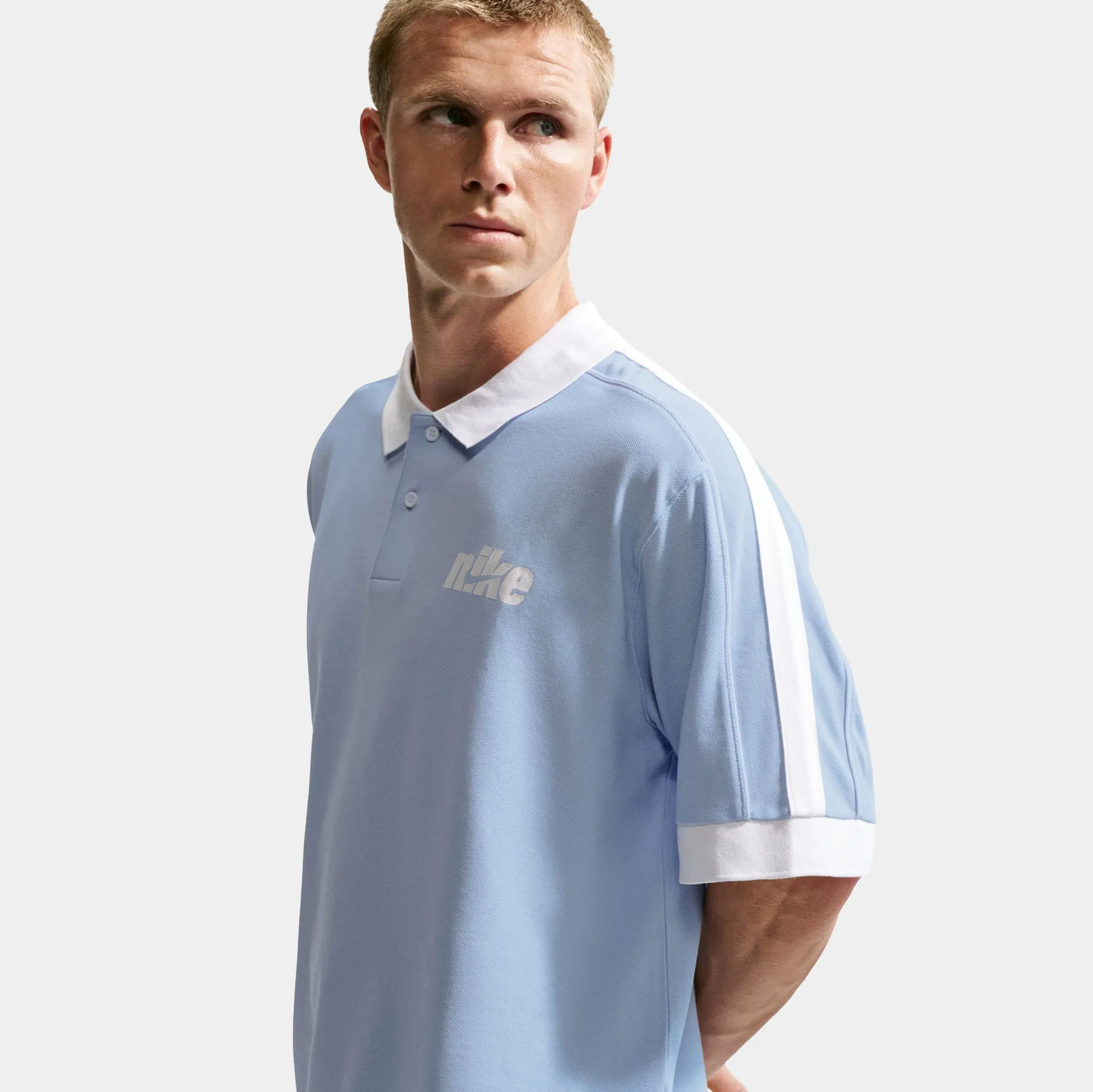 Nike Sportswear Club Oversized Polo Mens Short Sleeve Shirt (Hydrogen Blue/White/White/White)
