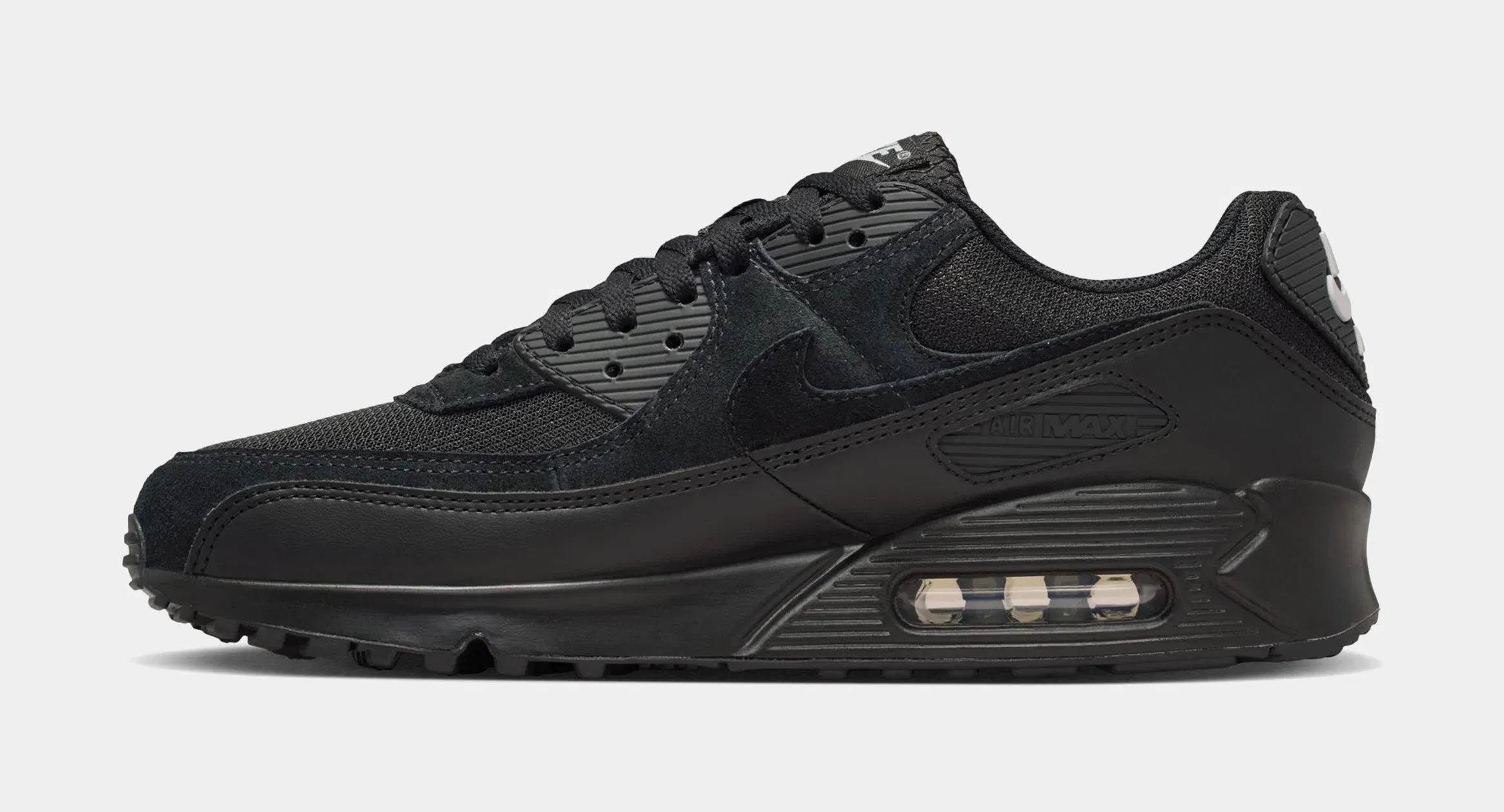 Nike Air Max 90 Mens Running Shoes (Black/Black/Light Smoke Grey)