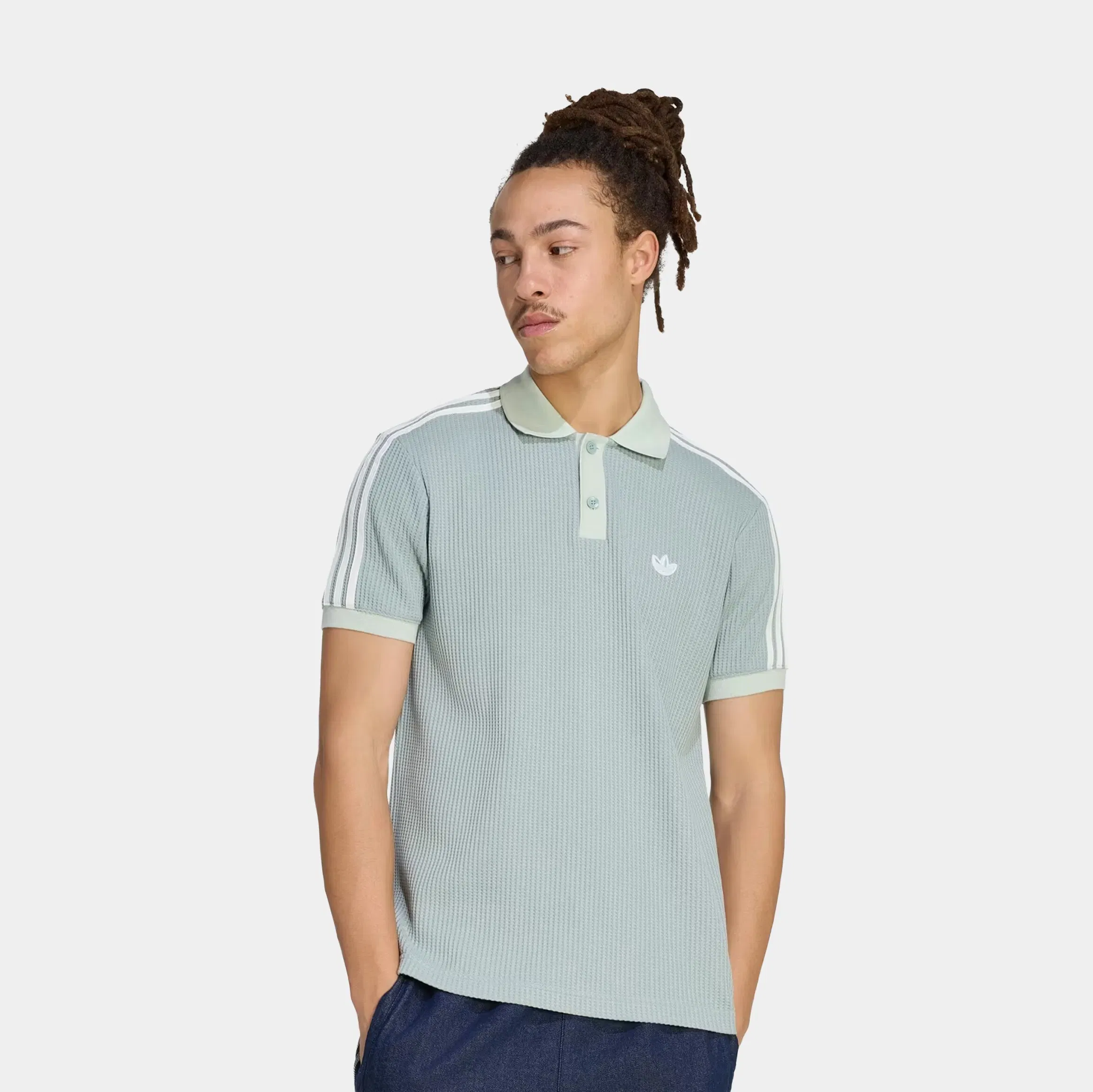 adidas Originals Summer Glow Polo Waffle Knit Mens Short Sleeve Shirt (Wonder Sage)
