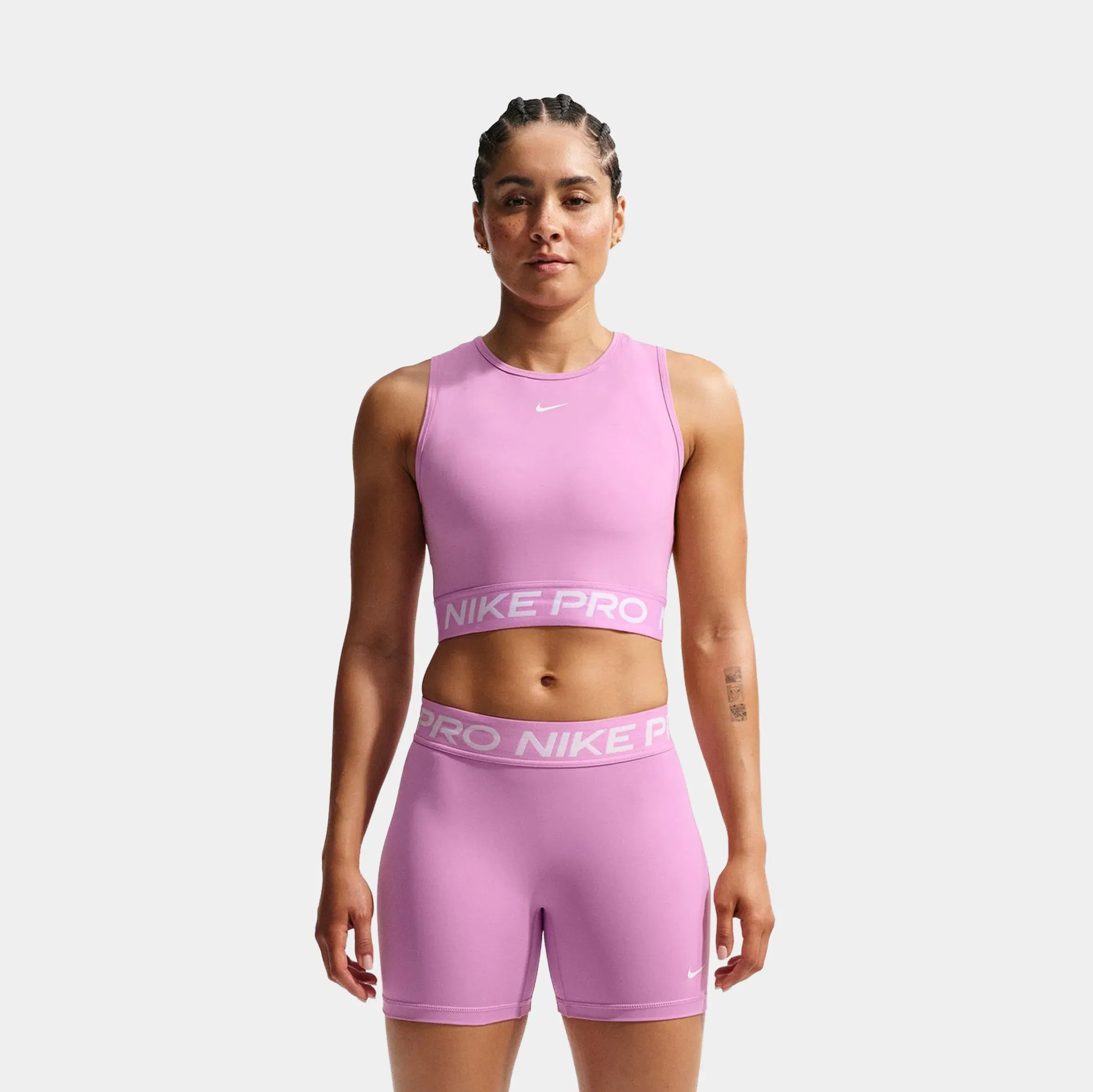 Nike Pro Dri Fit Cropped Womens Tank Top (Light Magenta/White)
