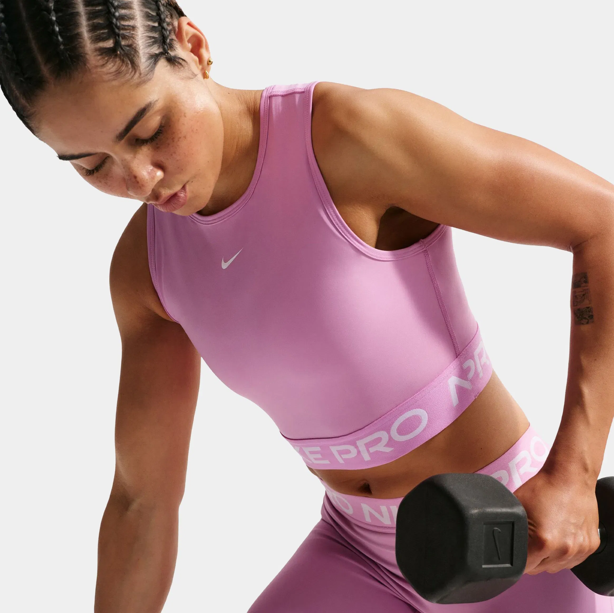 Nike Pro Dri Fit Cropped Womens Tank Top (Light Magenta/White)