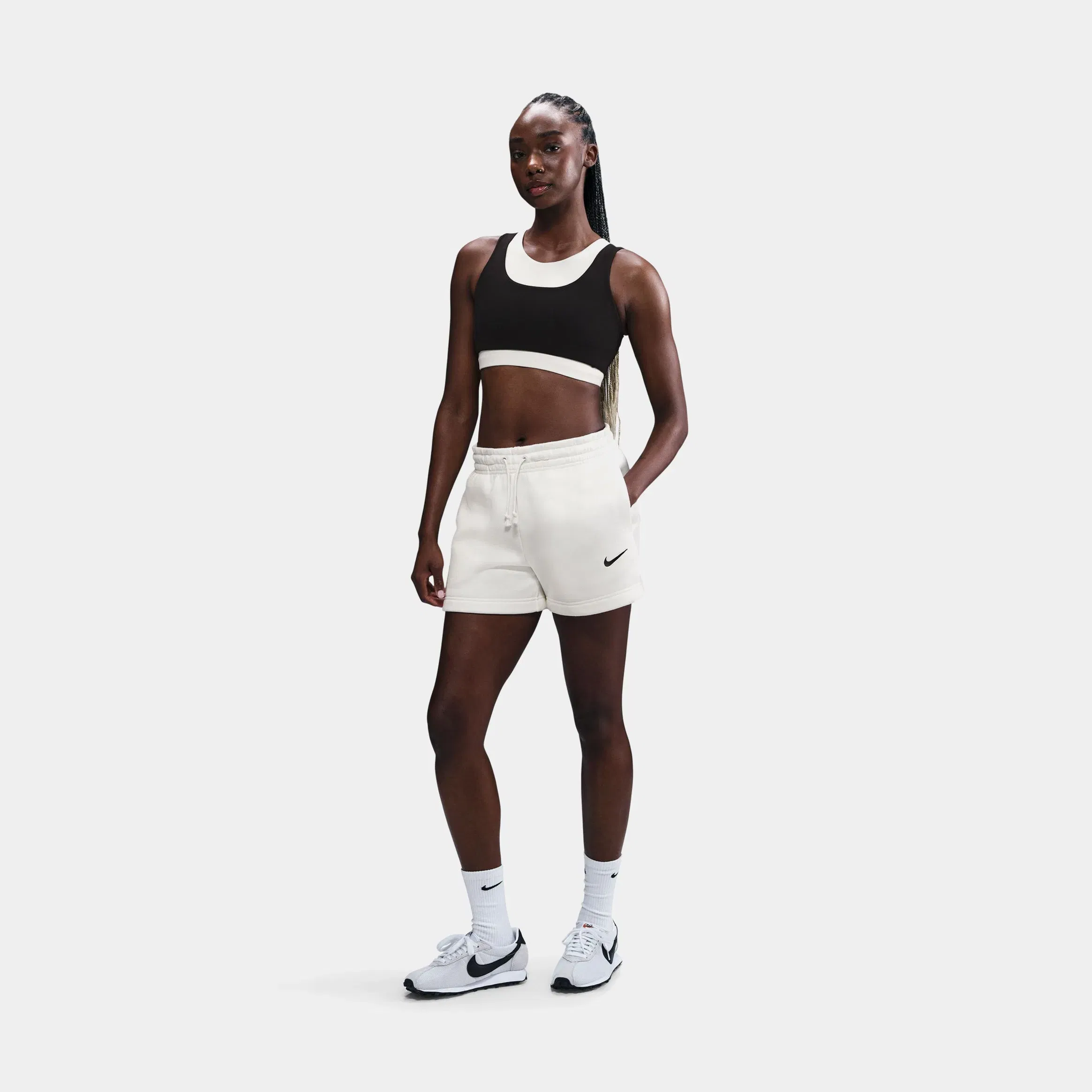 Nike Sportswear Phoenix Fleece Mid Rise 4" Womens Shorts (Sail/Black)