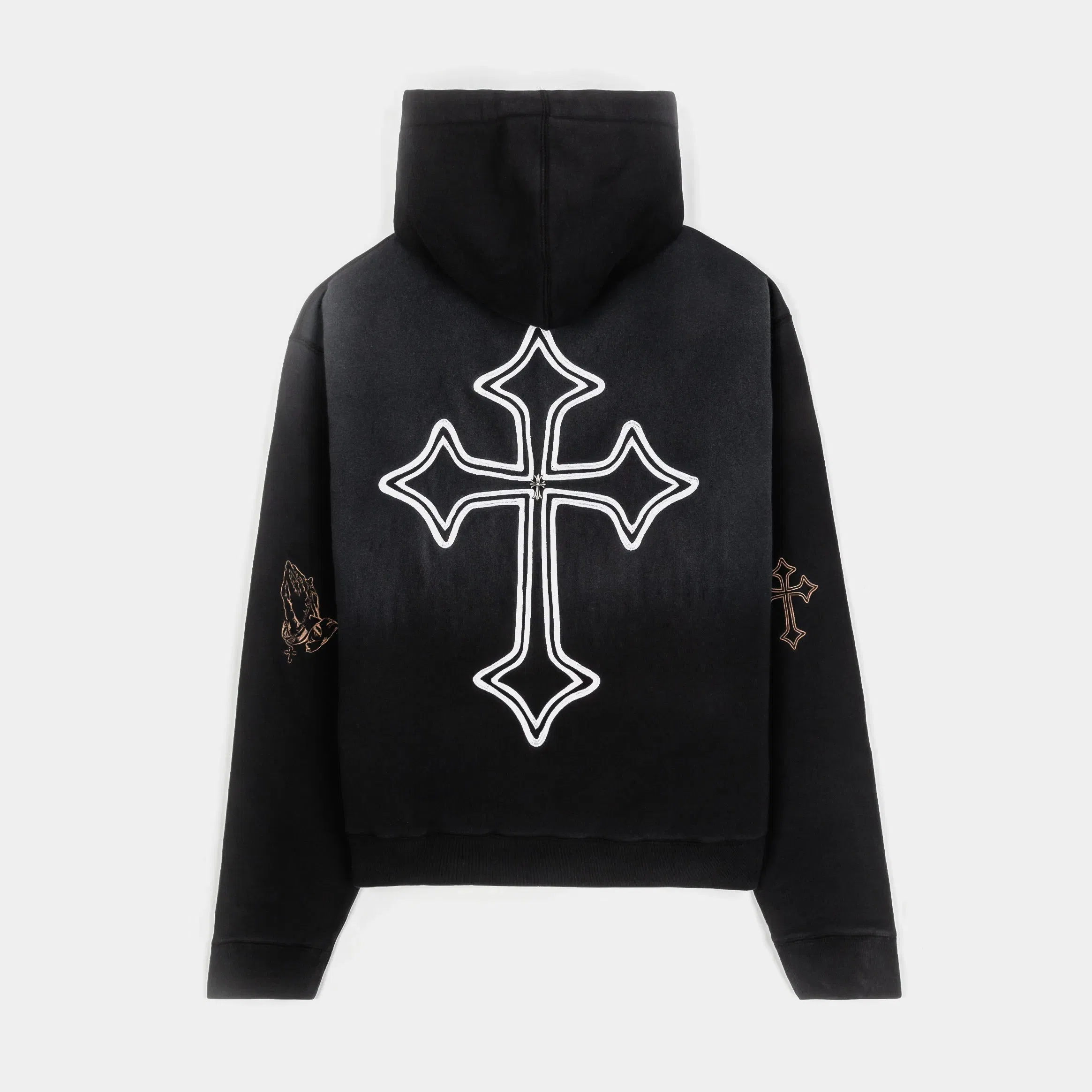CTHDRL Cross Patched Washed Zip Up Mens Hoodie (Black/White)