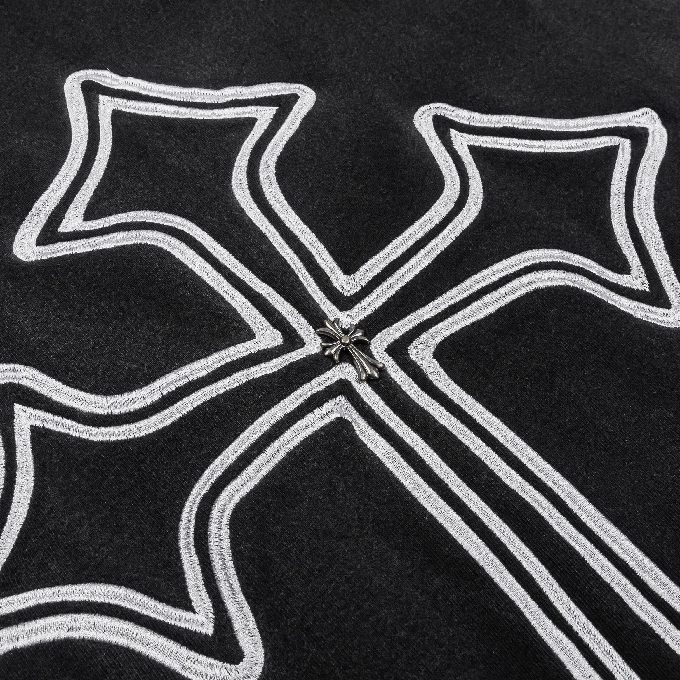 CTHDRL Cross Patched Washed Zip Up Mens Hoodie (Black/White)