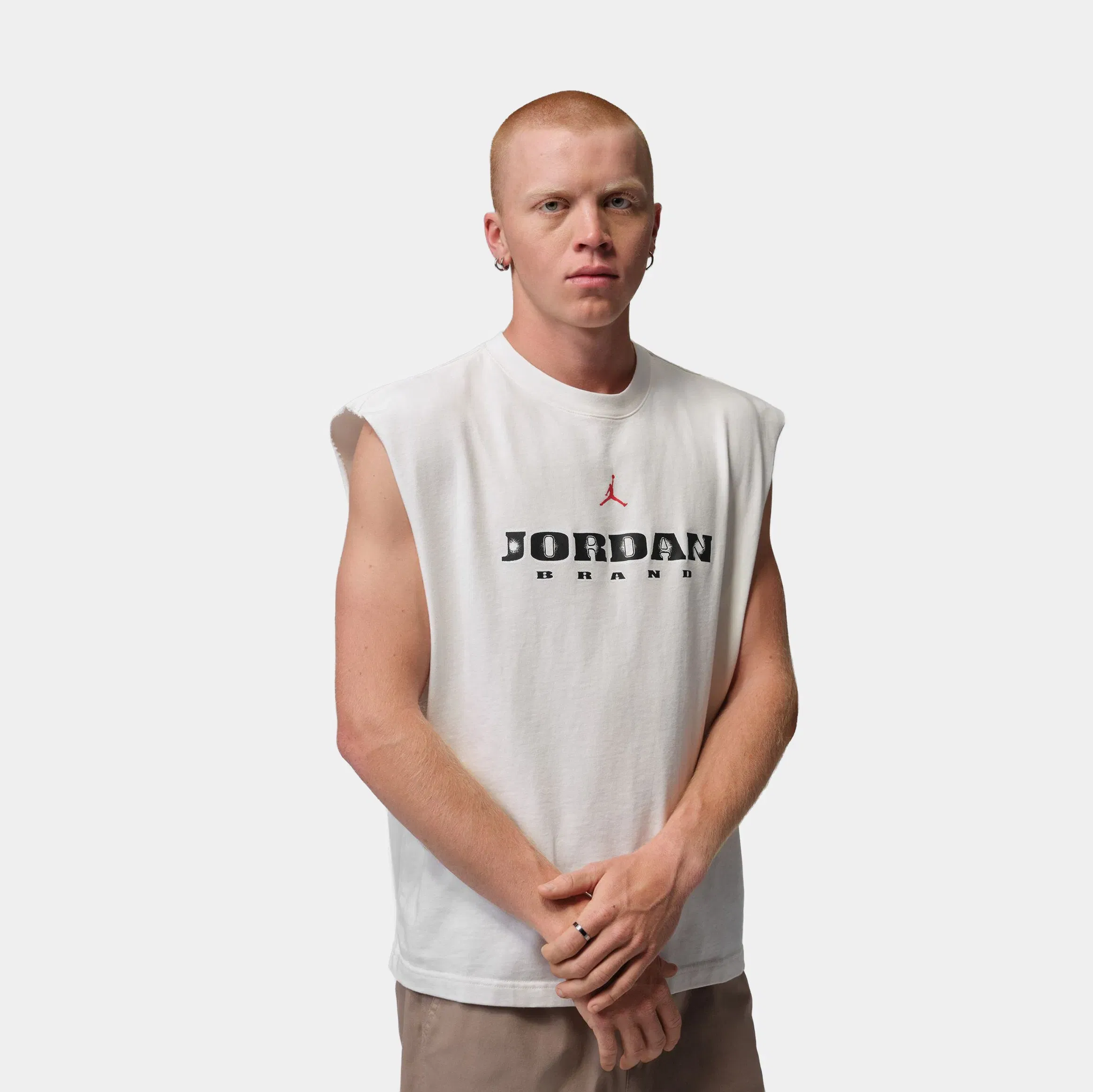 Air Jordan Brooklyn Sleeveless Muscle Top Mens Short Sleeve Shirt (Sail/Gym Red)