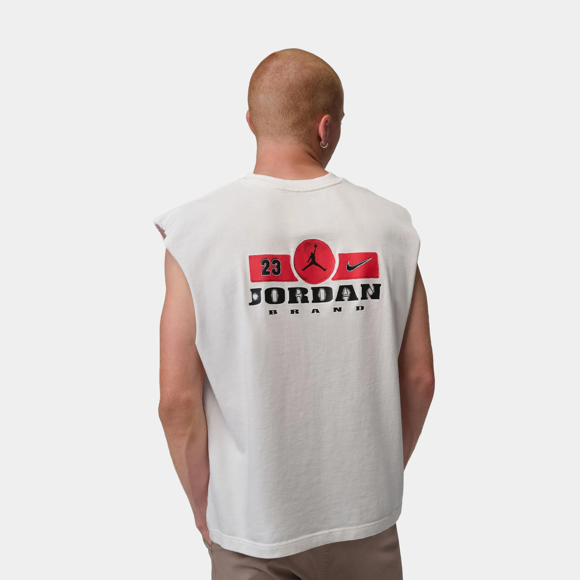 Air Jordan Brooklyn Sleeveless Muscle Top Mens Short Sleeve Shirt (Sail/Gym Red)