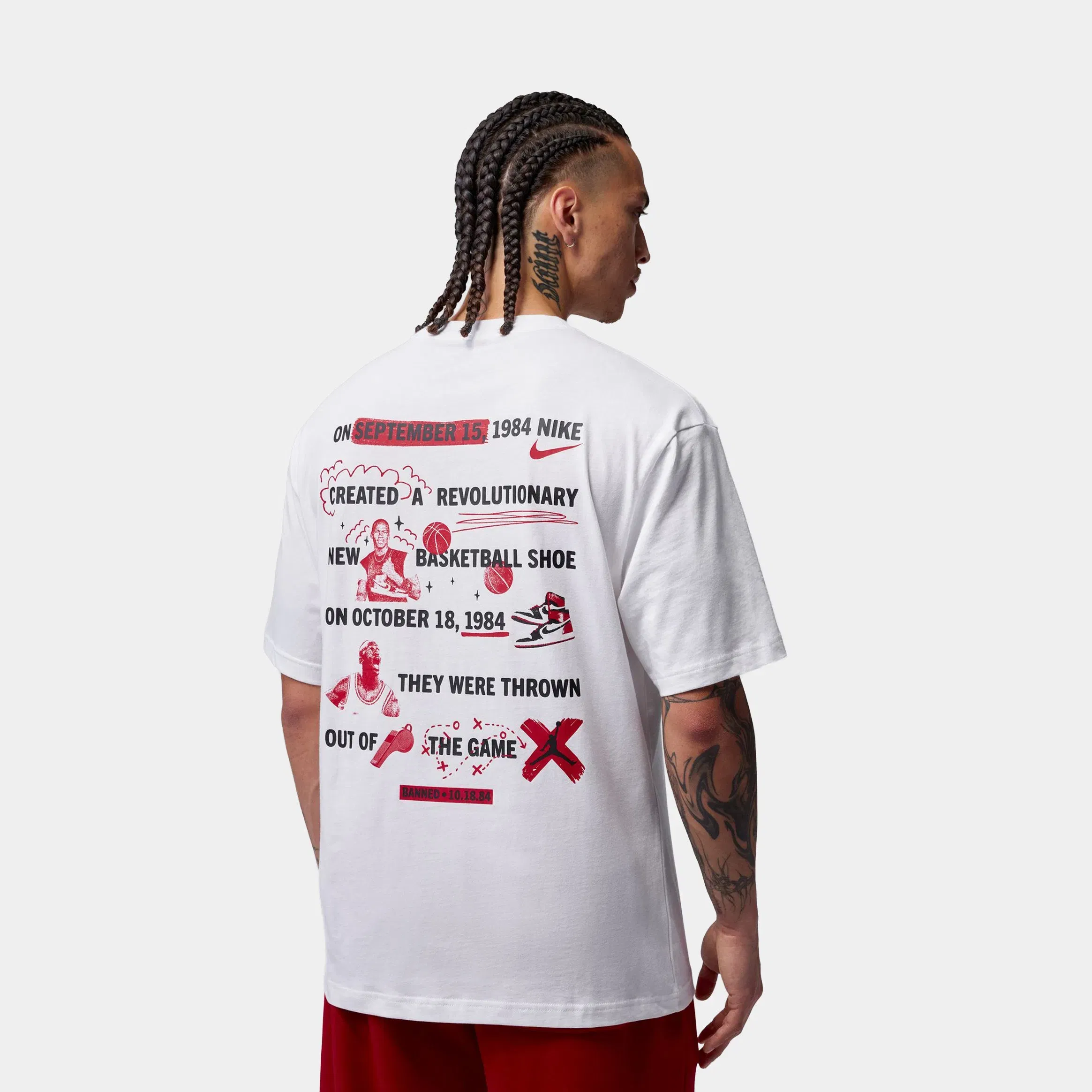 Air Jordan Brooklyn Banned Graphic Mens Short Sleeve Shirt (White)