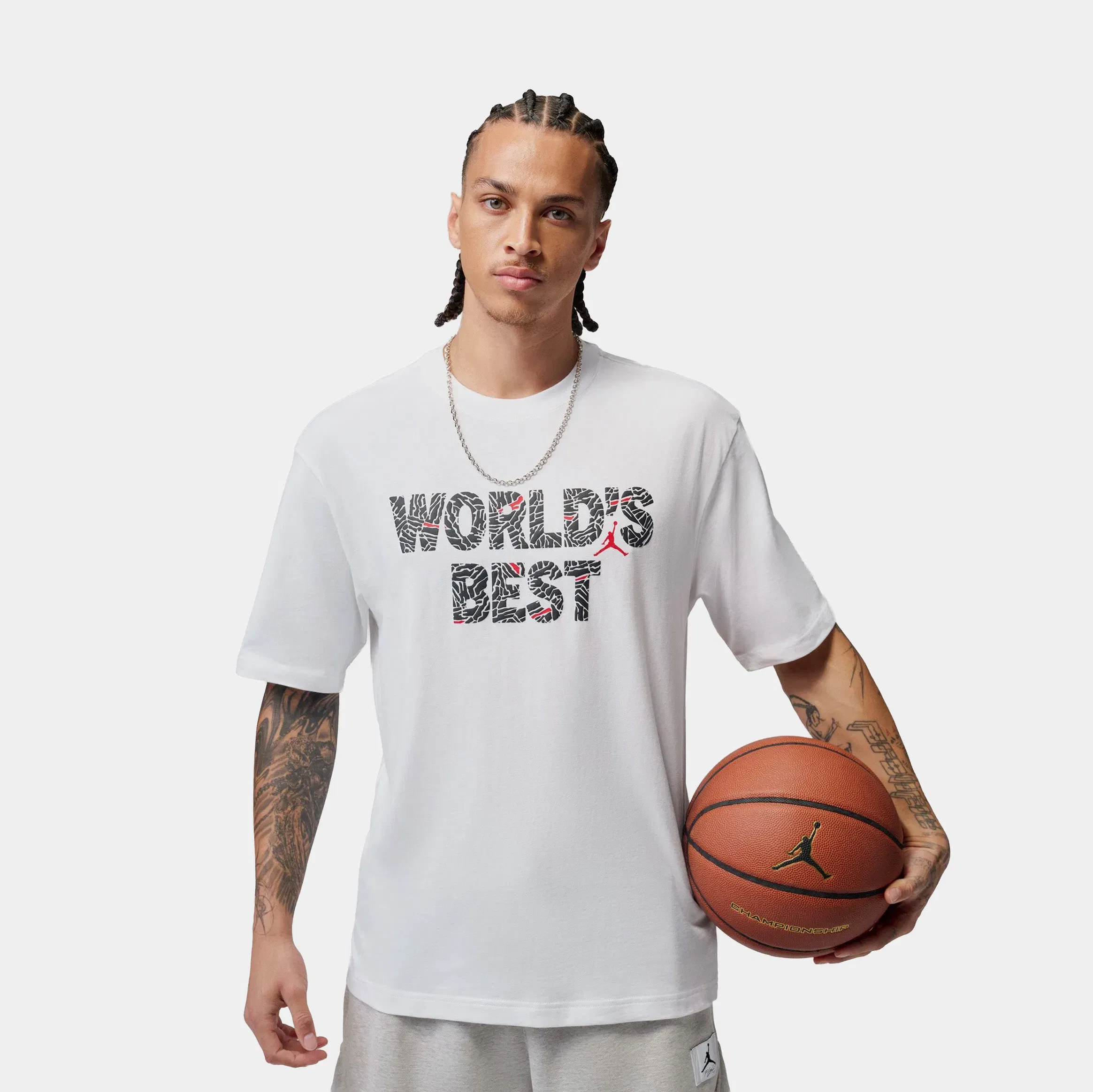 Air Jordan Brooklyn World's Best Graphic Mens Short Sleeve Shirt (White/University Red)