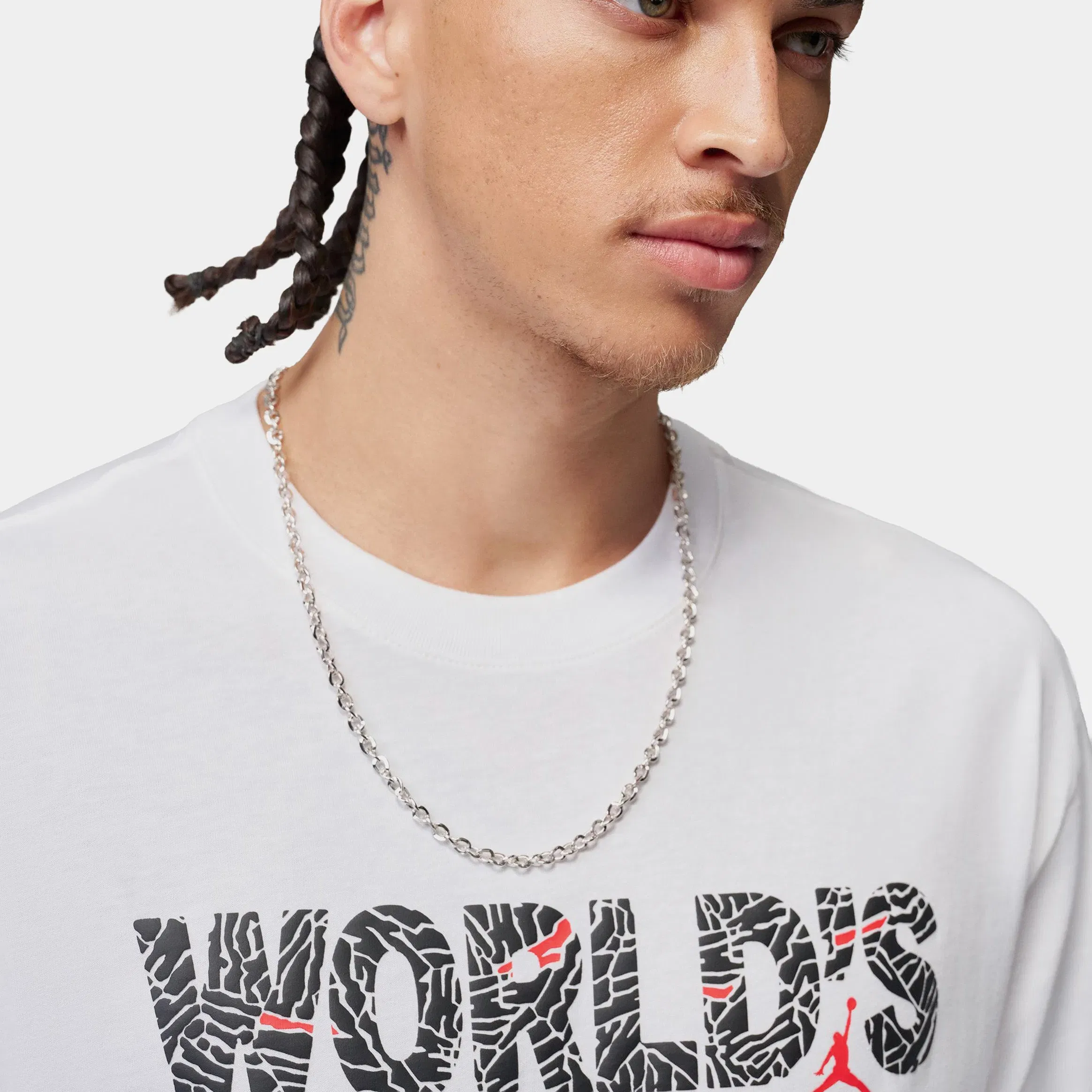 Air Jordan Brooklyn World's Best Graphic Mens Short Sleeve Shirt (White/University Red)