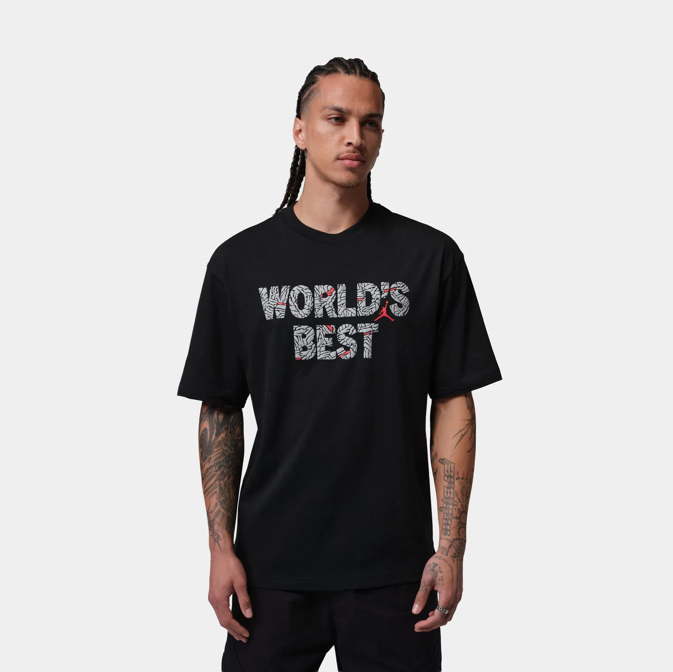 Air Jordan Brooklyn World's Best Graphic Mens Short Sleeve Shirt (Black/University Red)