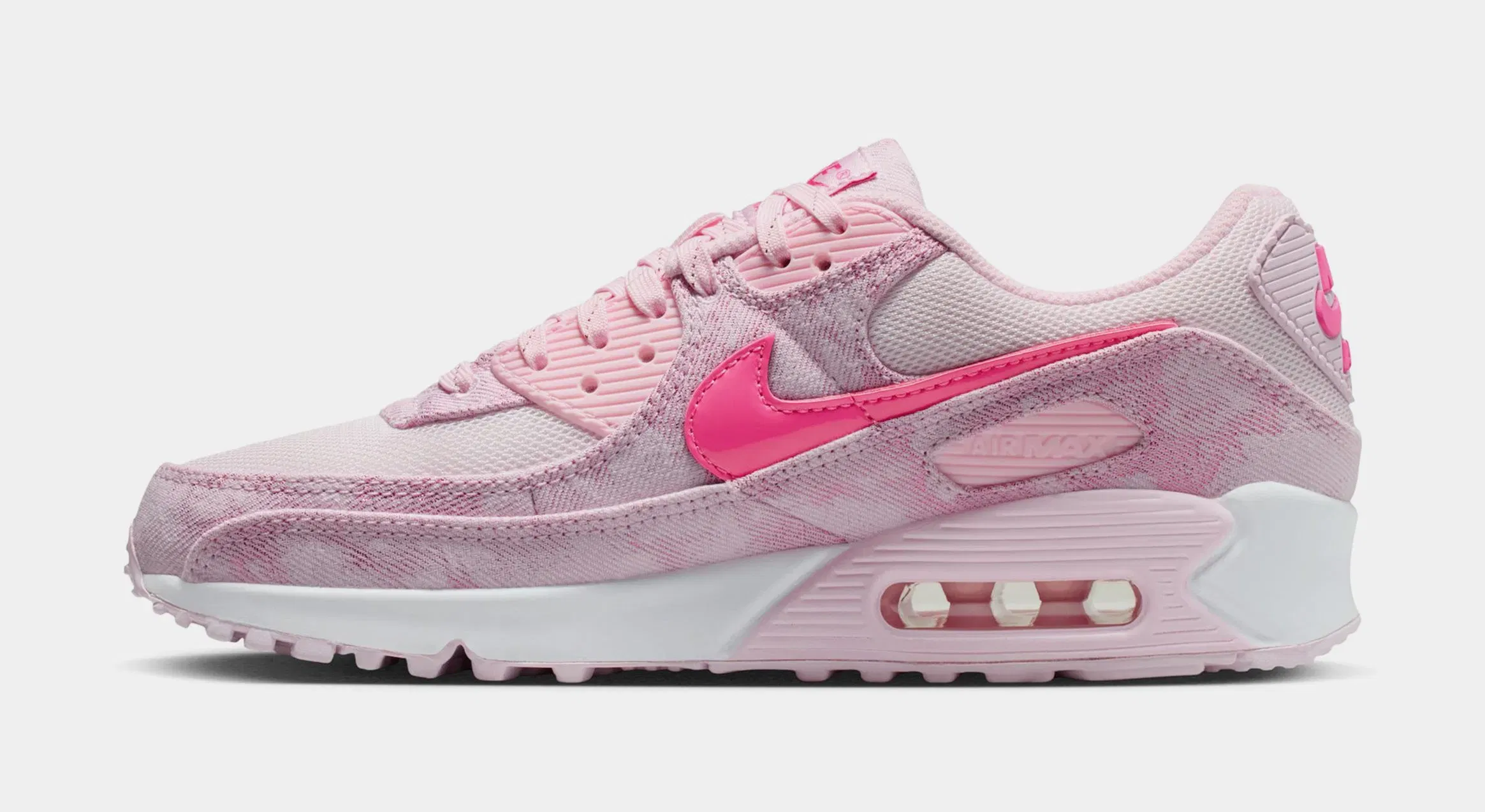 Nike Air Max 90 Denim Womens Running Shoes (Pink Foam/Pinksicle/Pearl Pink/White)