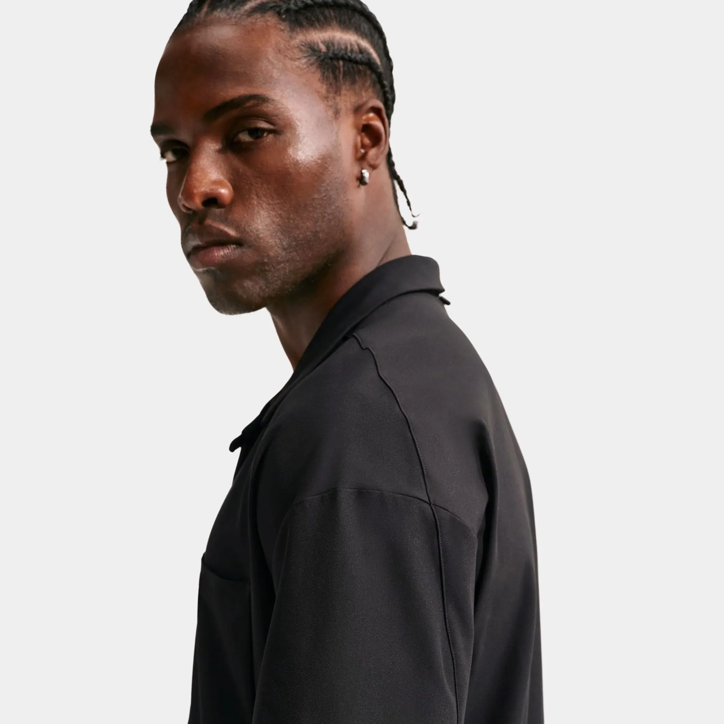 Nike 24.7 PerfectStretch Dri Fit UV Button Up Mens Short Sleeve Shirt (Black/Dark Smoke Grey)