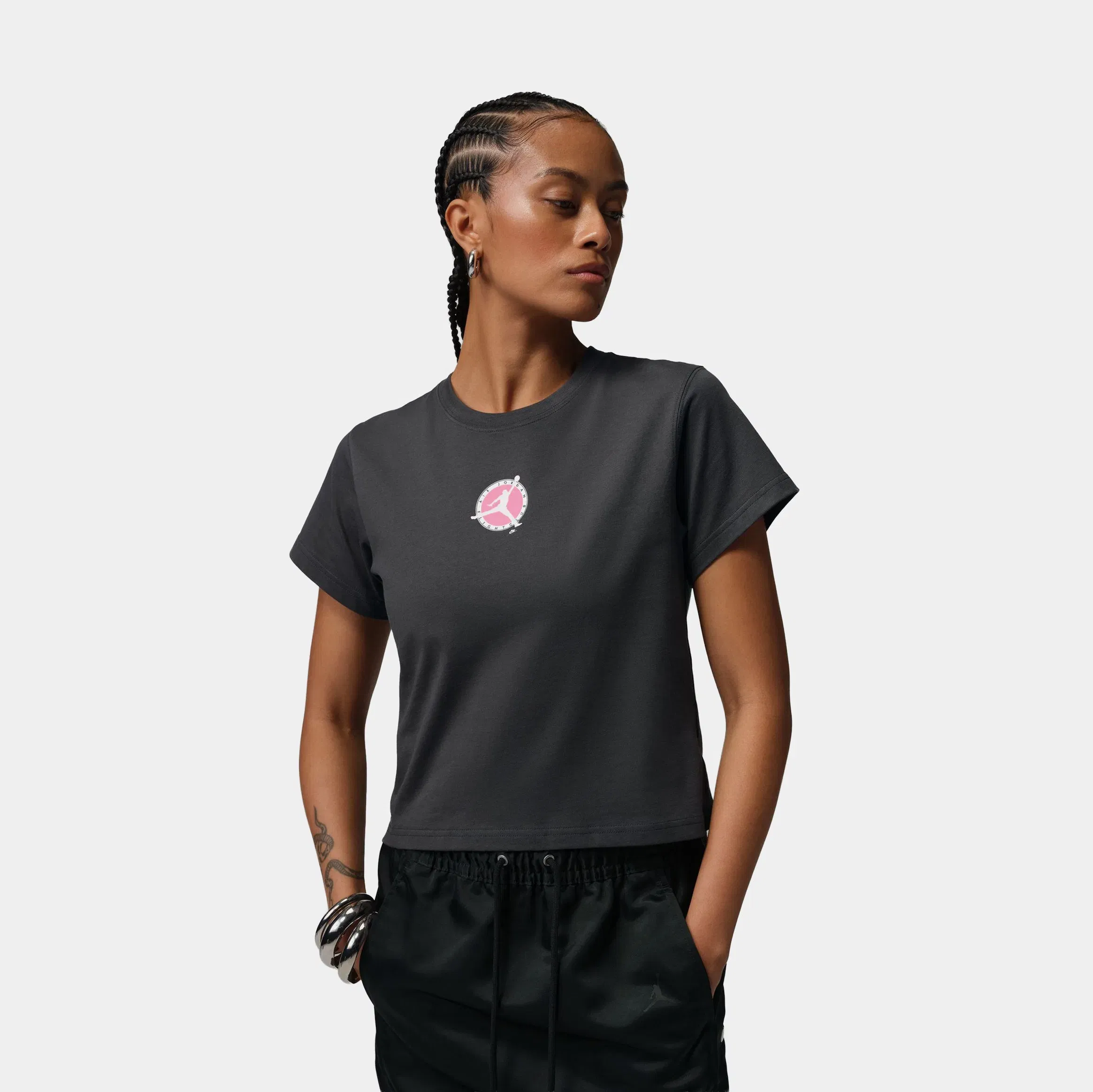Air Jordan Brooklyn Graphic Womens Short Sleeve Shirt (Anthracite)