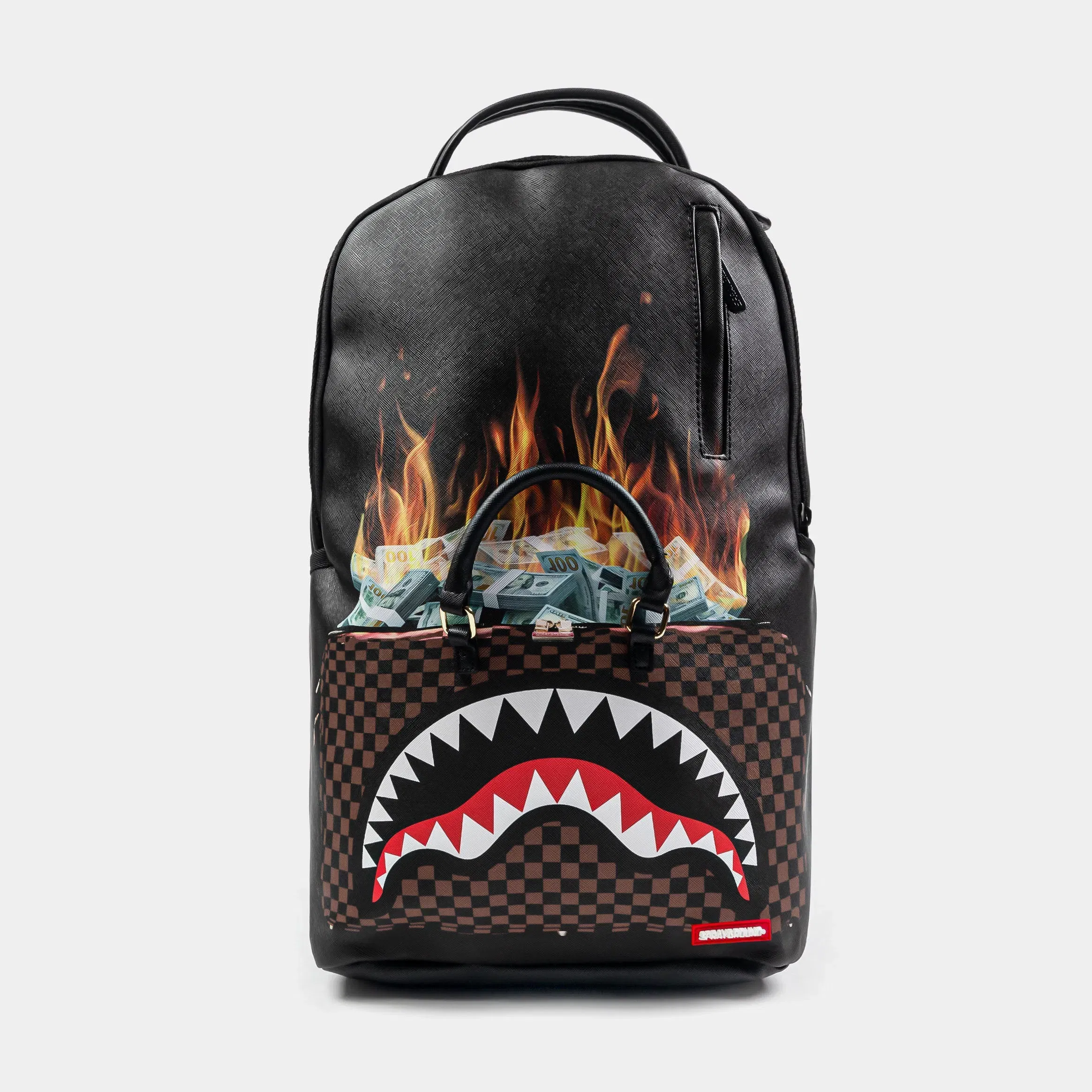 Sprayground Bag Of Money On Fire Mens Backpack (Black/Brown)