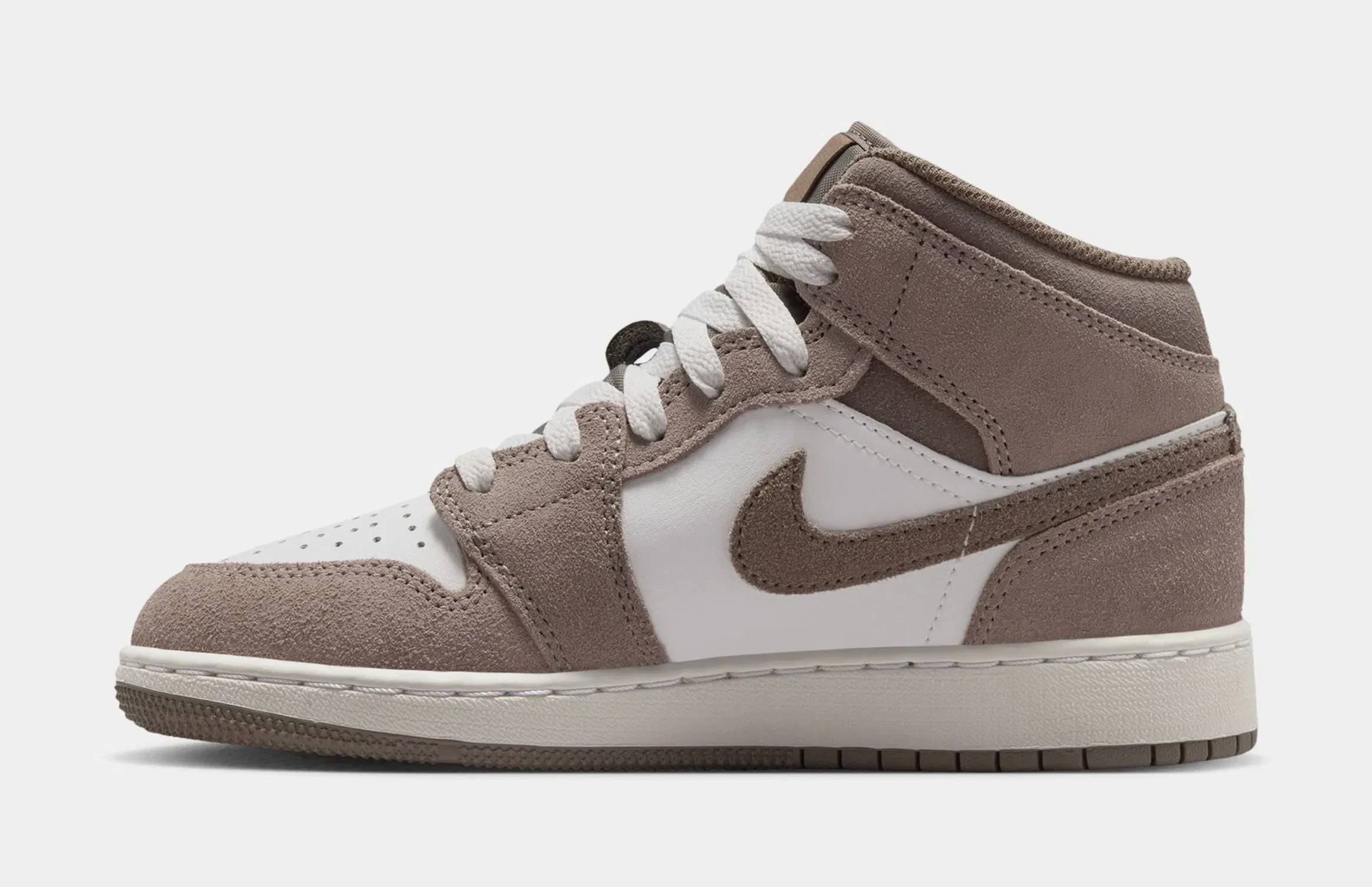 Air Jordan 1 Mid Grade School Lifestyle Shoes (Enigma Stone/Olive Grey/Summit White)