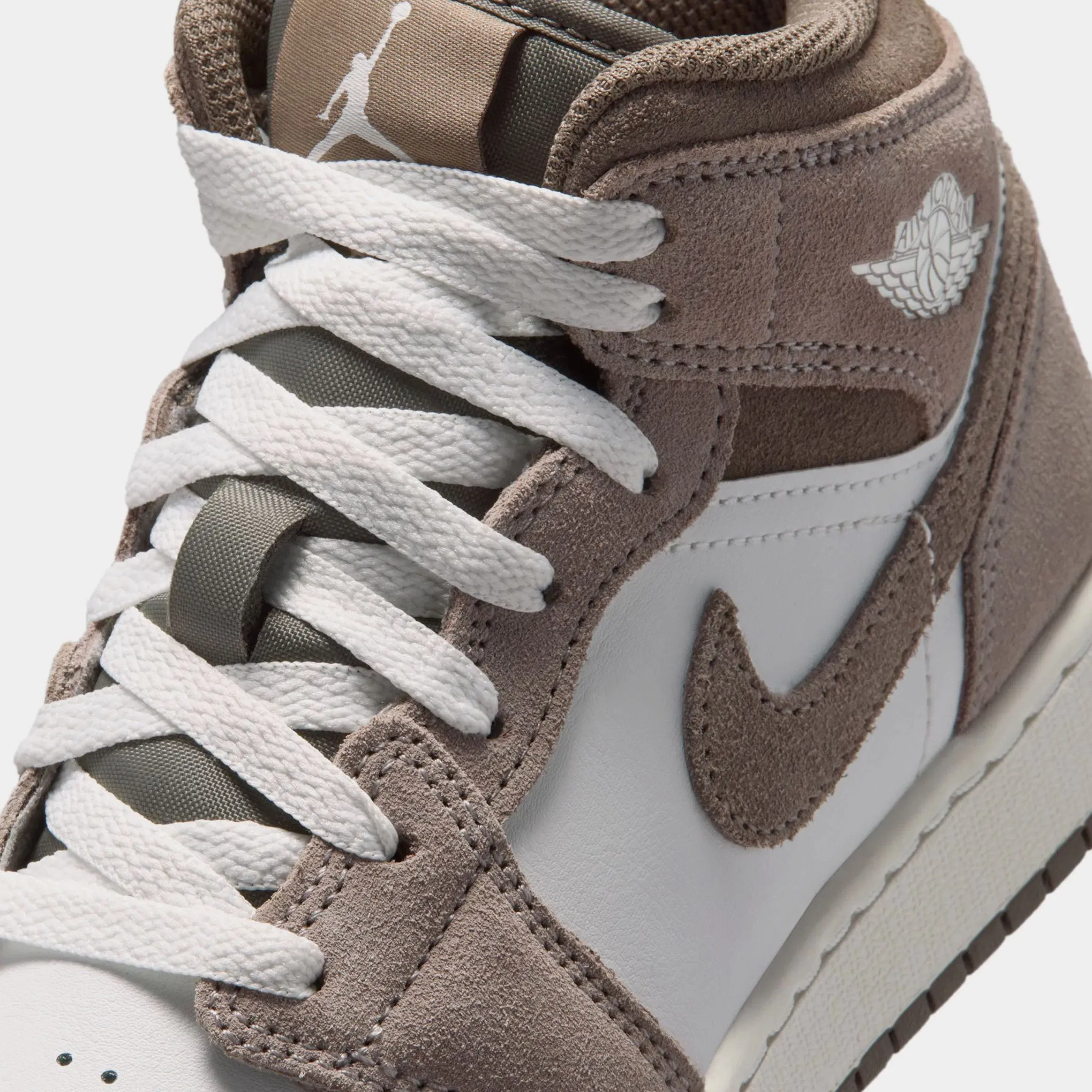 Air Jordan 1 Mid Grade School Lifestyle Shoes (Enigma Stone/Olive Grey/Summit White)