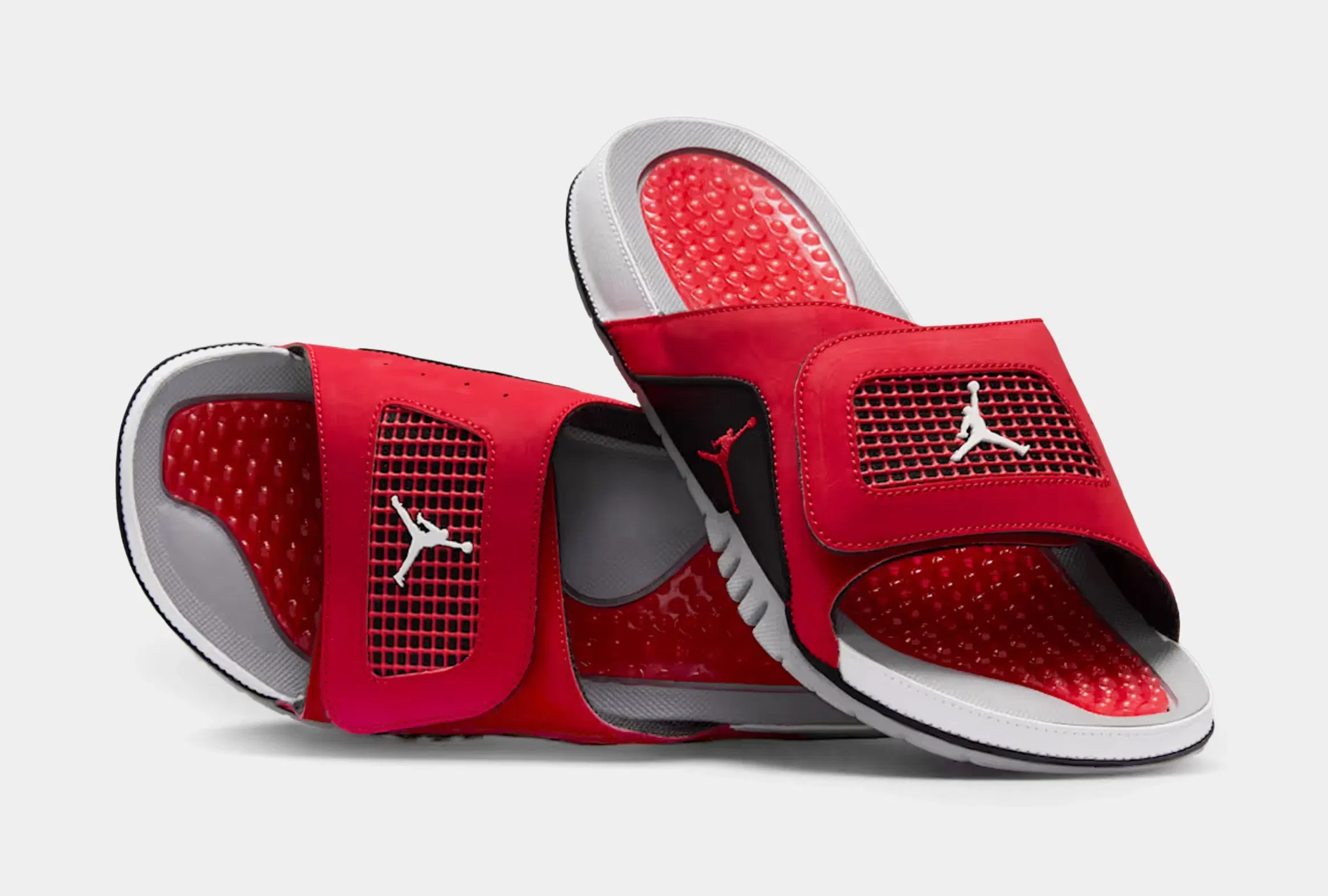 Air Jordan Hydro 4 Retro Slide Mens Sandals (Fire Red/Black/Cement Grey/White)