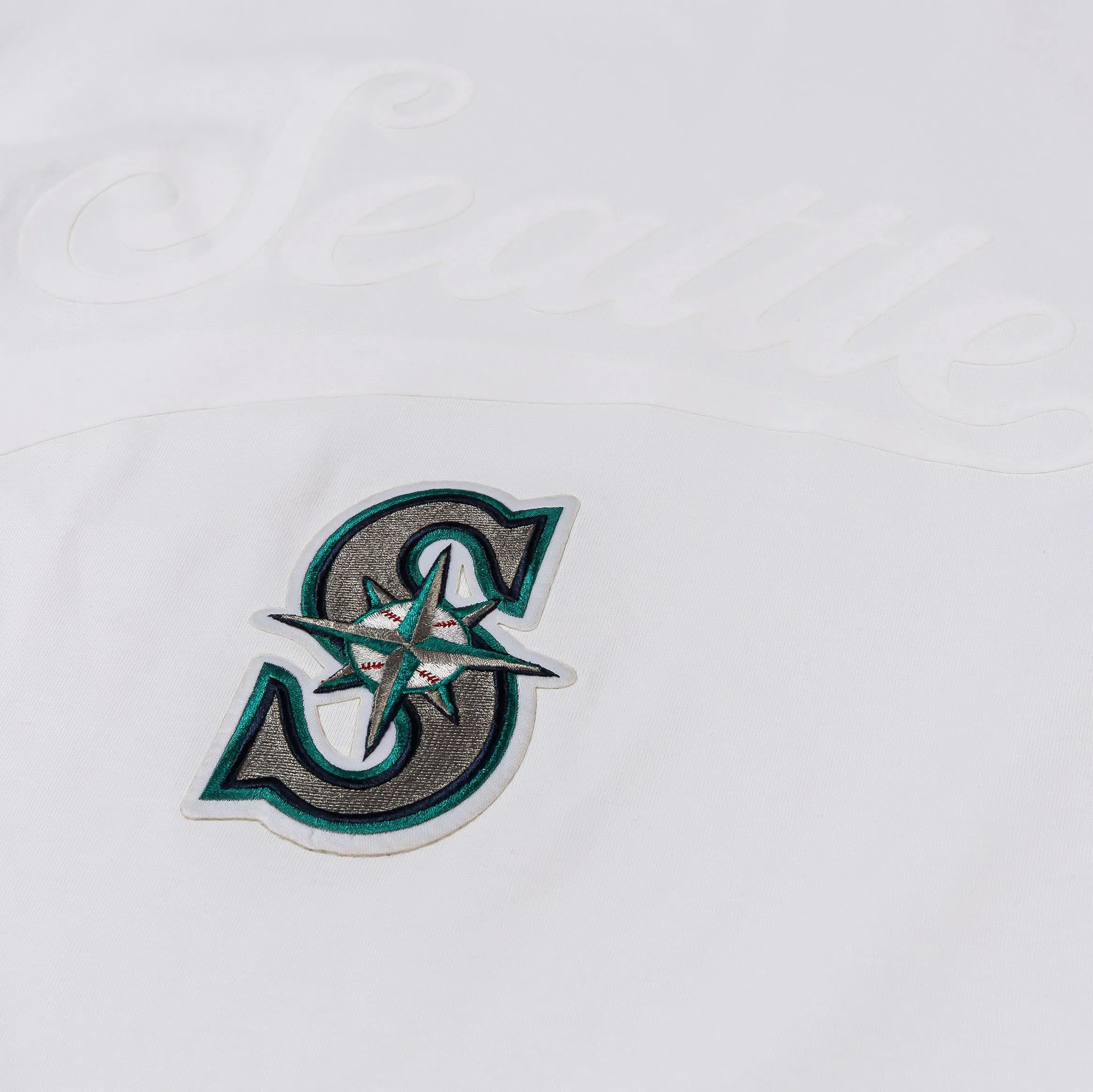 PRO STANDARD Seattle Mariners Living Large Drop Shoulder Mens Short Sleeve Shirt (White/Green)
