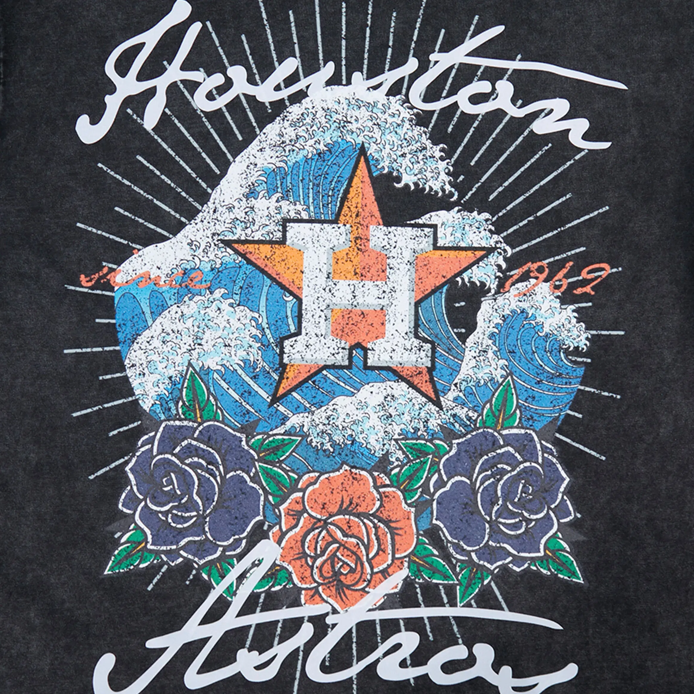 PRO STANDARD Houston Astros Waves And Roses Drop Shoulder Mens Short Sleeve Shirt (Grey/White)