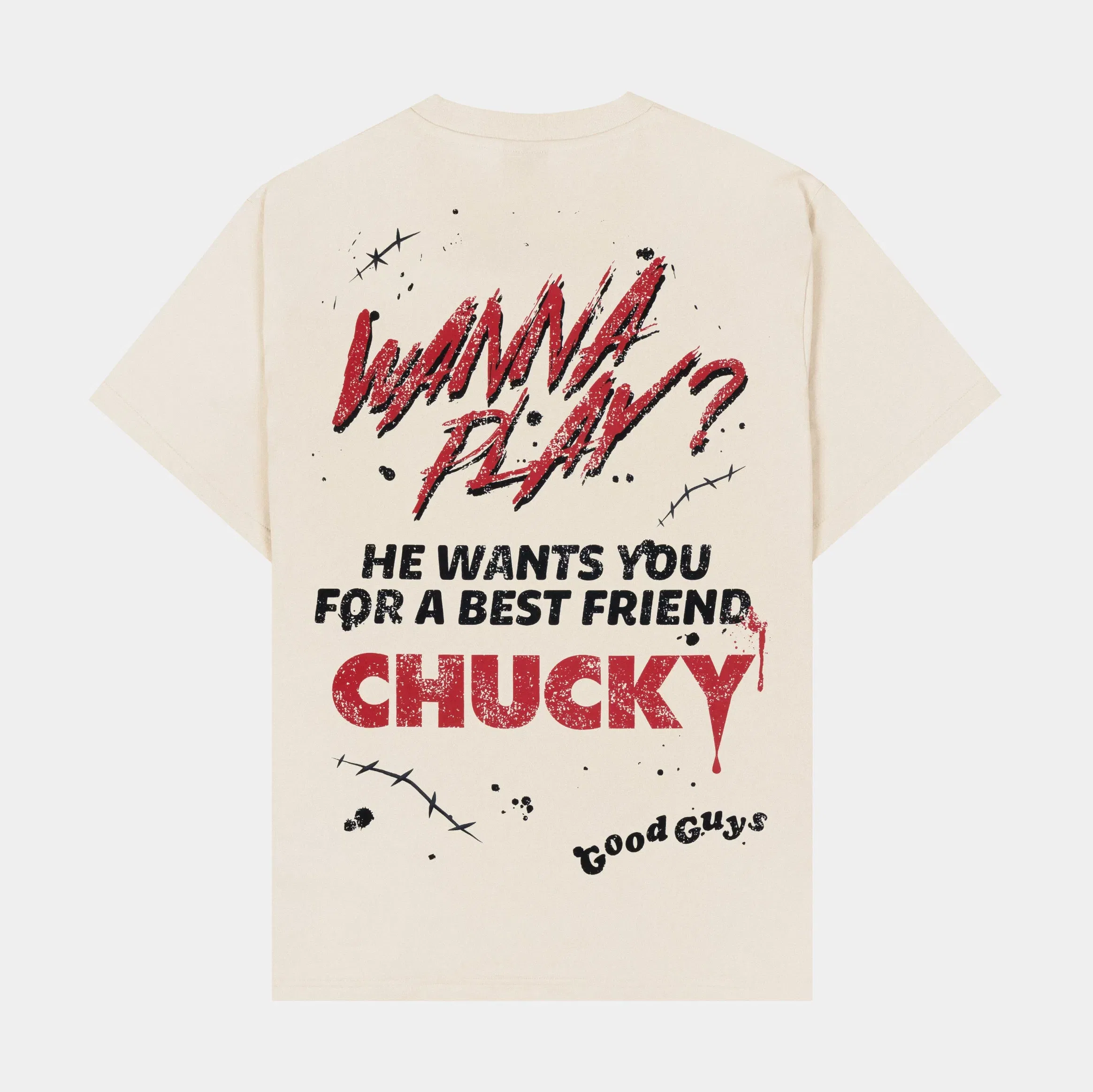 CHUCKY X SP SP x Chucky Wanna Play Mens Short Sleeve Shirt (Beige/Red)