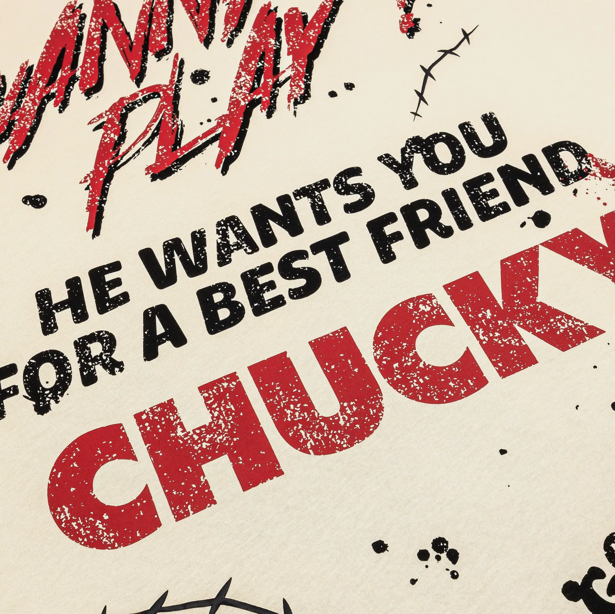 CHUCKY X SP SP x Chucky Wanna Play Mens Short Sleeve Shirt (Beige/Red)