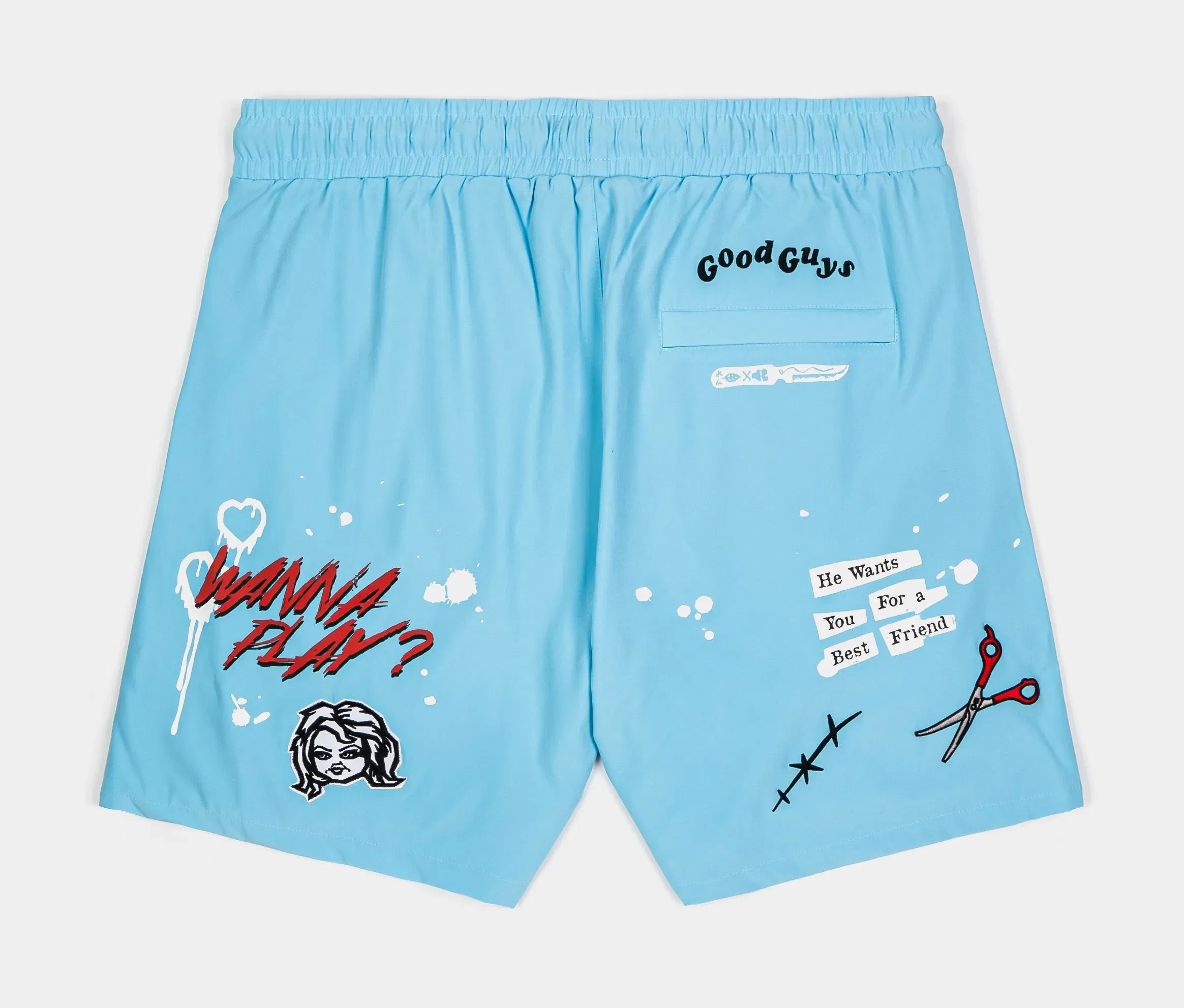 CHUCKY X SP SP x Chucky Snitches Get Stitches Hybrid Mens Shorts (Blue/Red)