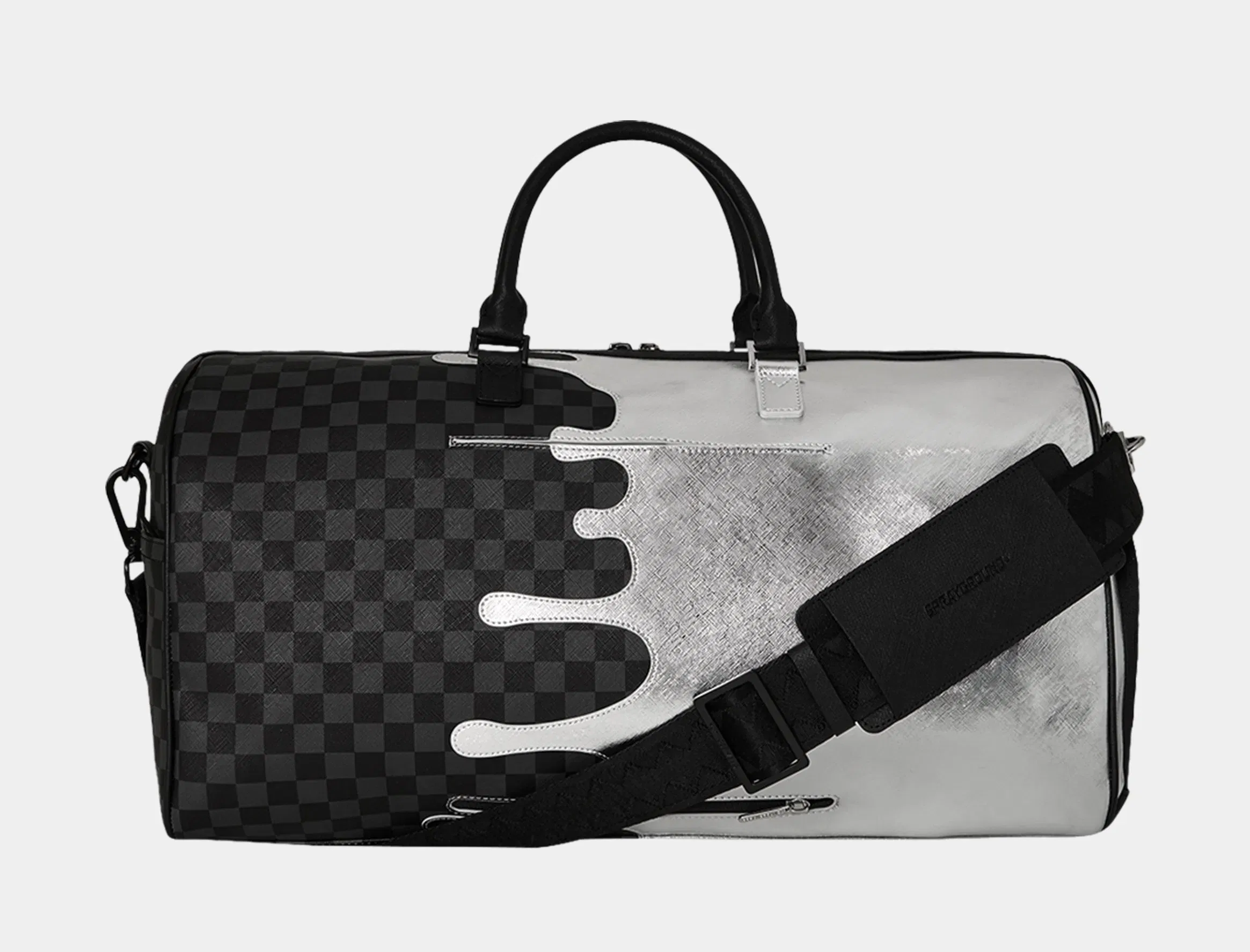 Sprayground Silver Side Drip Mens Duffle Bag (Black/Silver)