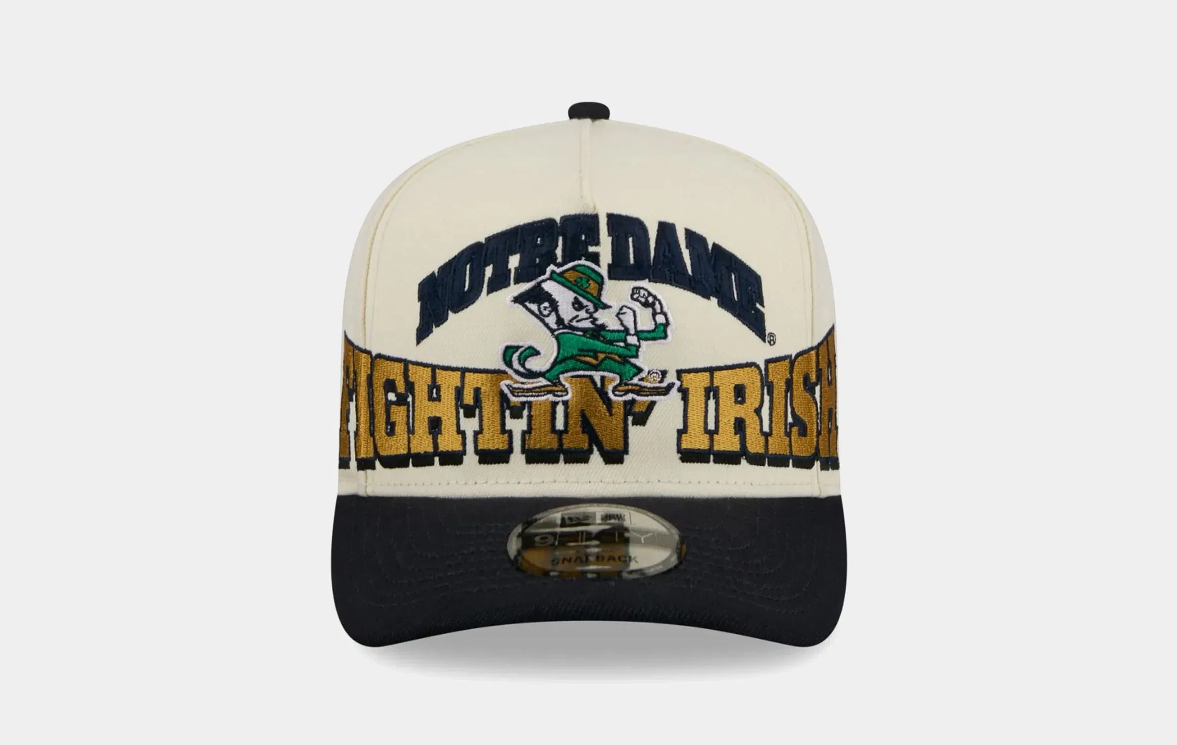 New Era Notre Dame Fighting Fish Arched 950AF Snapback Mens Hat (White/Navy)