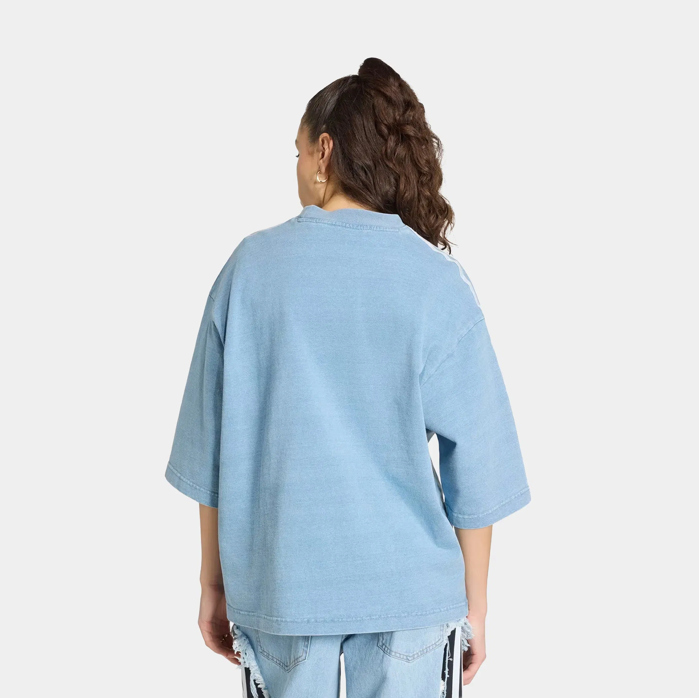 adidas Adilenium Season 5 Oversized Denim Womens Short Sleeve Shirt (Light Blue)