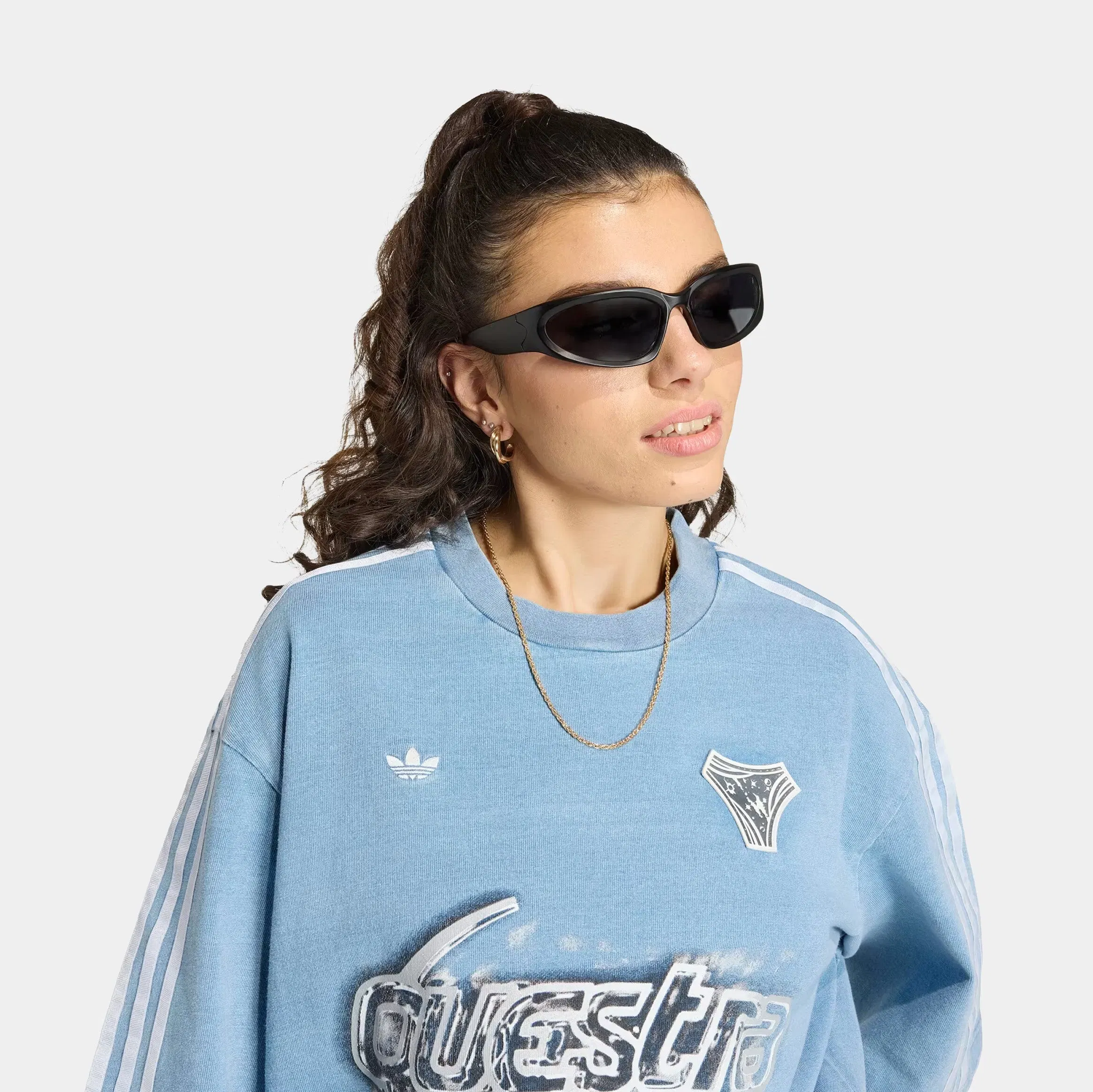 adidas Adilenium Season 5 Oversized Denim Womens Short Sleeve Shirt (Light Blue)