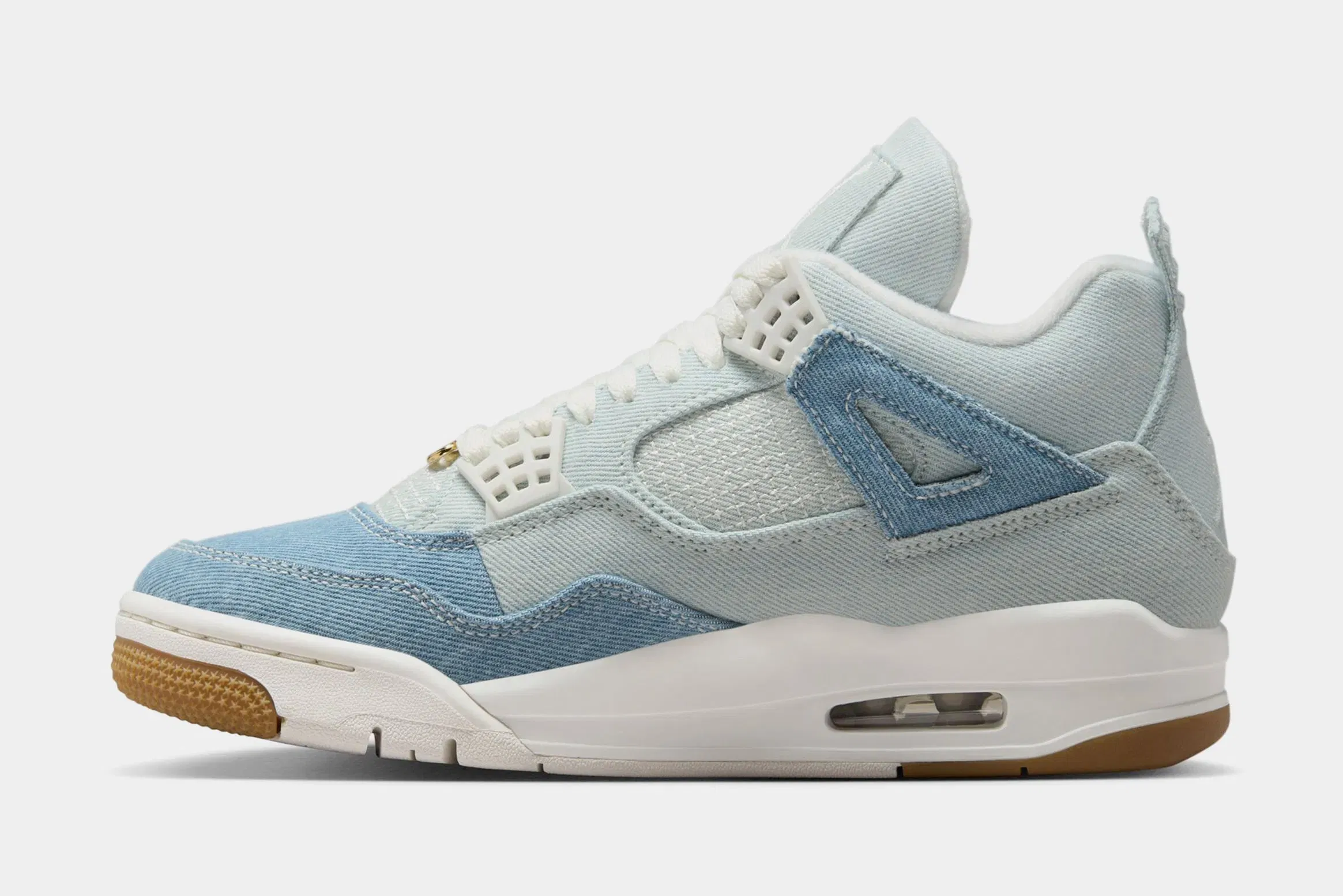 Air Jordan 4 Retro Worn Blue Womens Lifestyle Shoes (Sail/Gum Light Brown/Worn Blue/Sail/Metallic Gold)