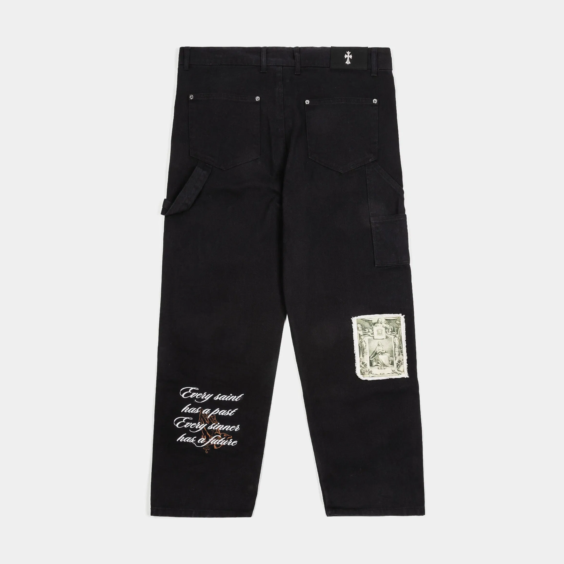 CTHDRL Crosses Patched Denim Mens Pants (Black/White)