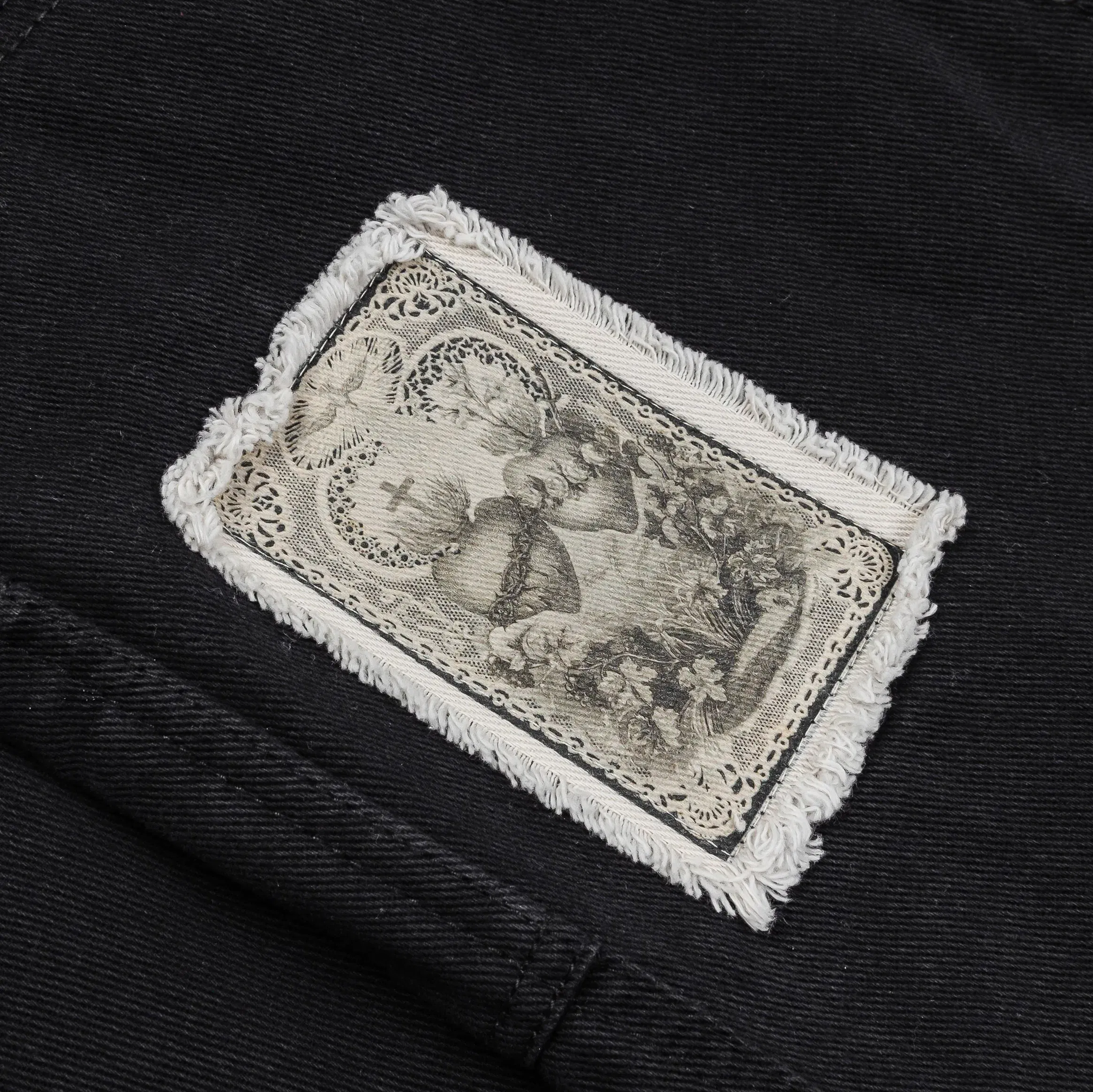 CTHDRL Crosses Patched Denim Mens Pants (Black/White)