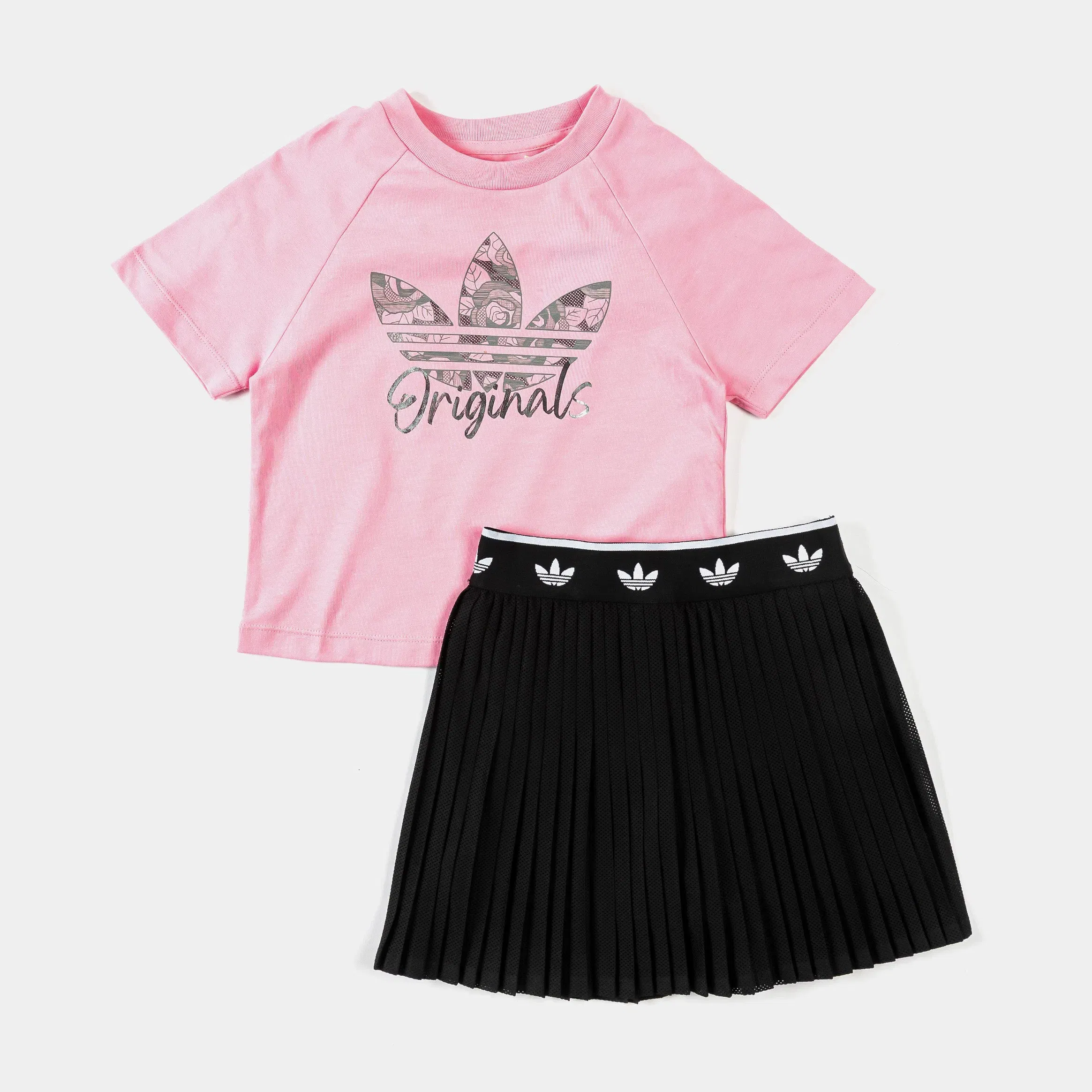 adidas Raglan Tee Bubble Skort Infant Toddler Set (Pink/Black)