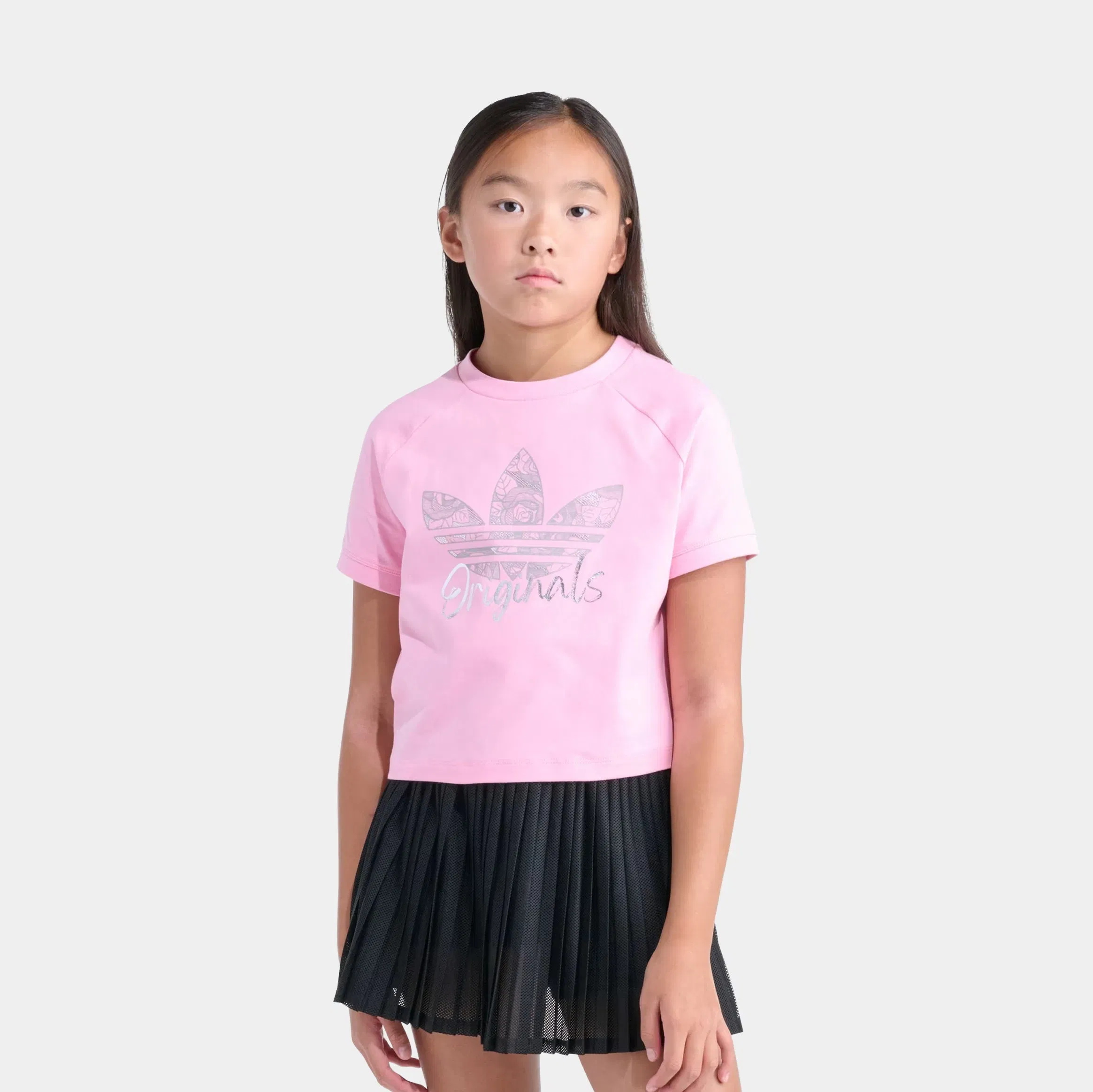adidas Lace Logo Grade School Short Sleeve Shirt (Light Pink)