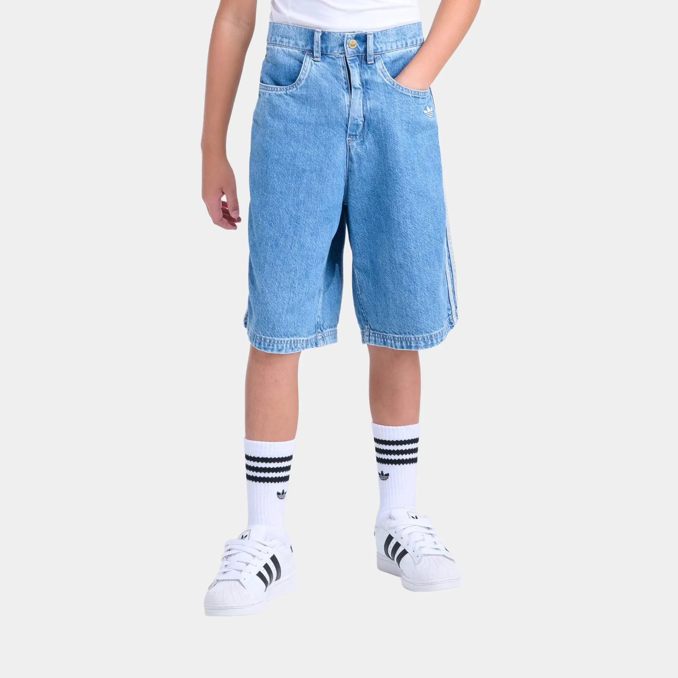 adidas Denim Grade School Shorts (Vintage Blue Denim)