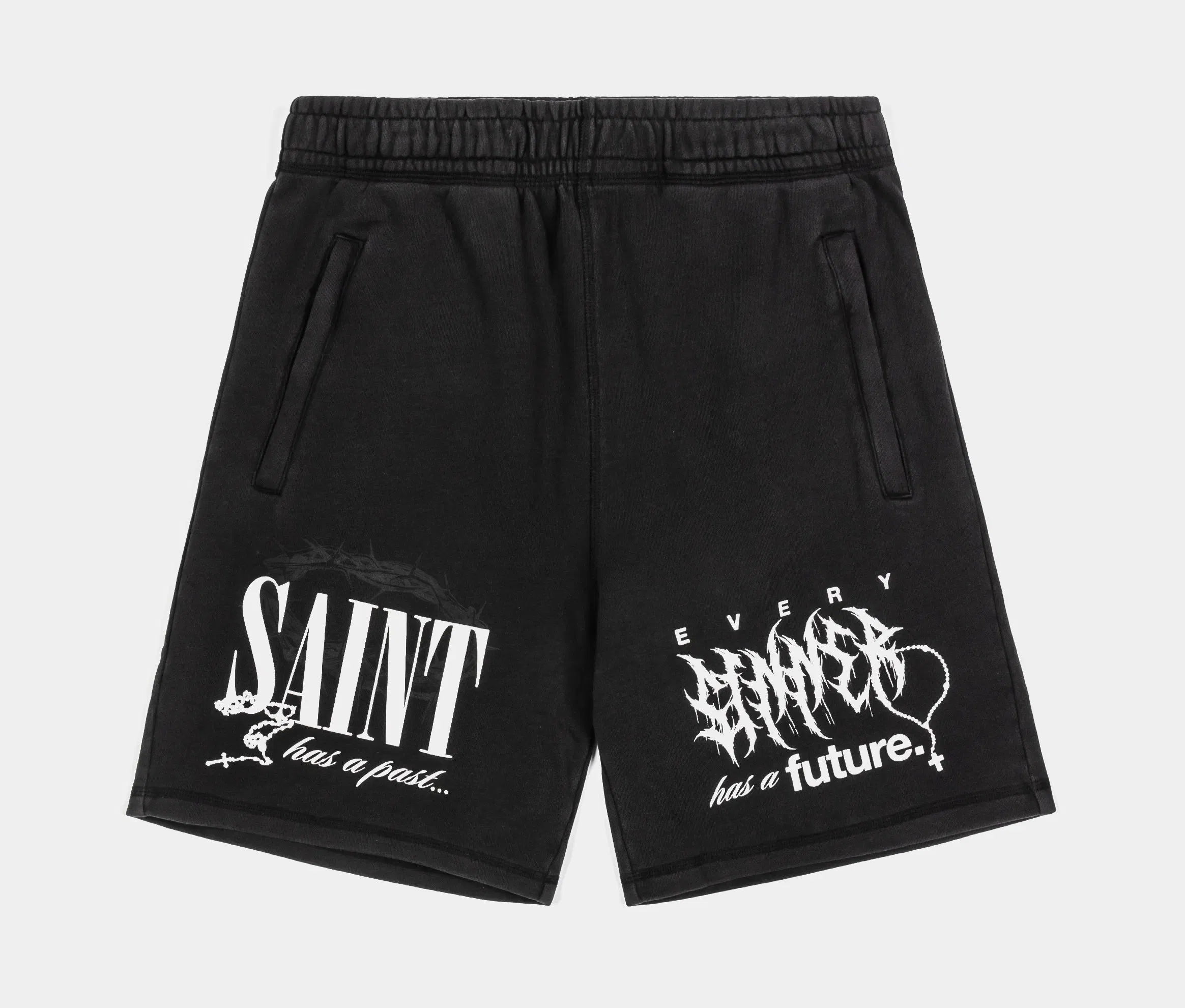 CTHDRL Saint Sinner Fleece Mens Shorts (Grey/White)