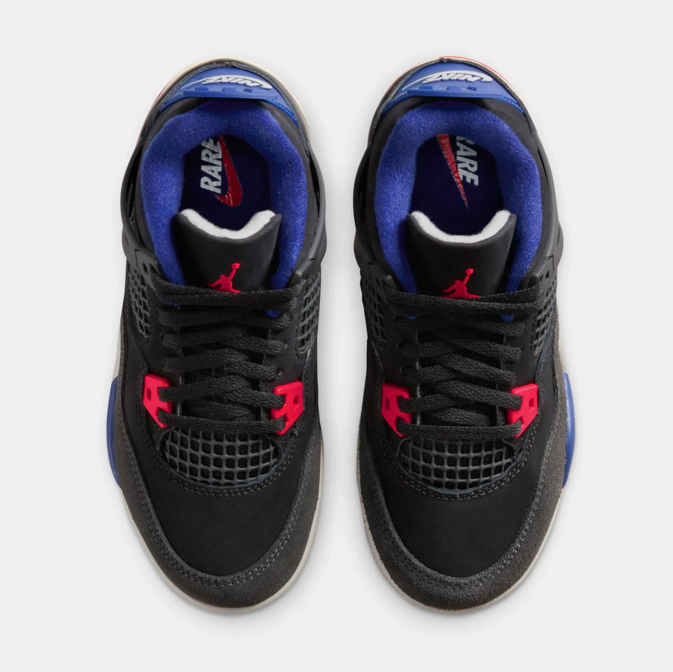 Air Jordan 4 Retro Rare Air Preschool Lifestyle Shoes (Black/Fire Red/Deep Royal Blue/Dark Smoke Grey/Tech Grey)