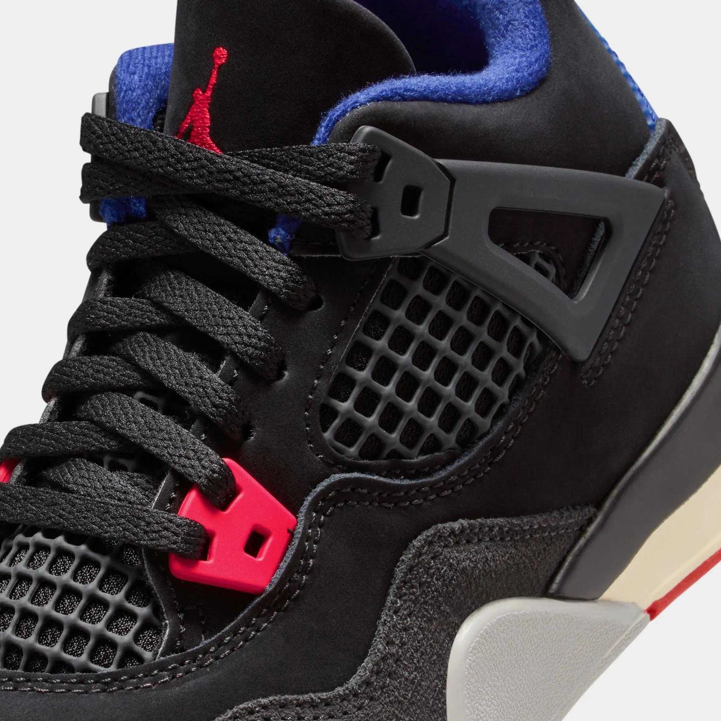 Air Jordan 4 Retro Rare Air Preschool Lifestyle Shoes (Black/Fire Red/Deep Royal Blue/Dark Smoke Grey/Tech Grey)